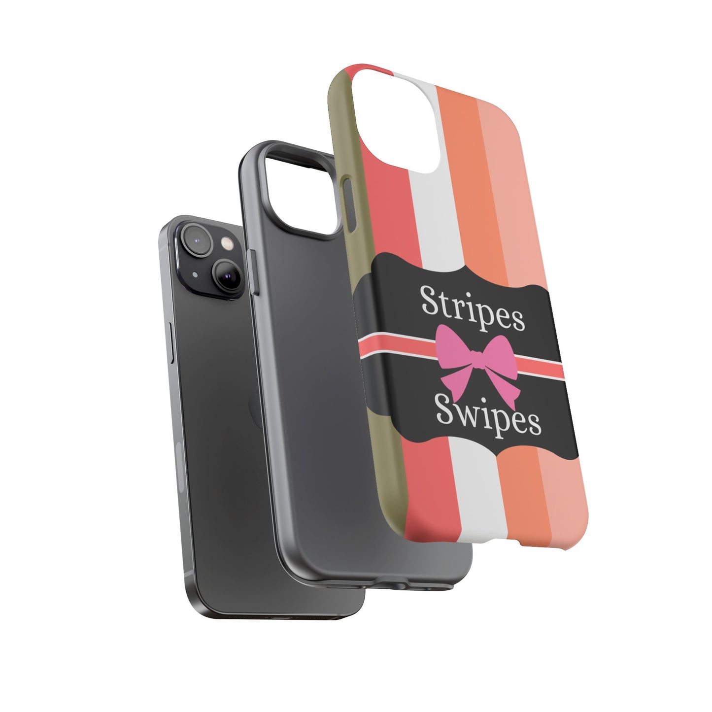 Phone Case iPhone 16/15/14 - Peachy Stripes & Swipes Tough Case