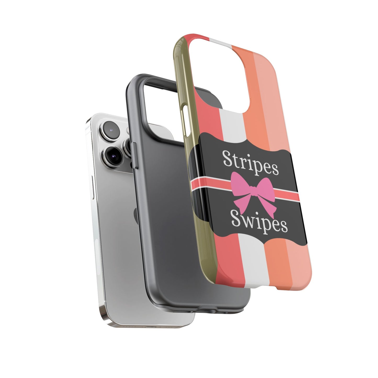 Phone Case iPhone 16/15/14 - Peachy Stripes & Swipes Tough Case