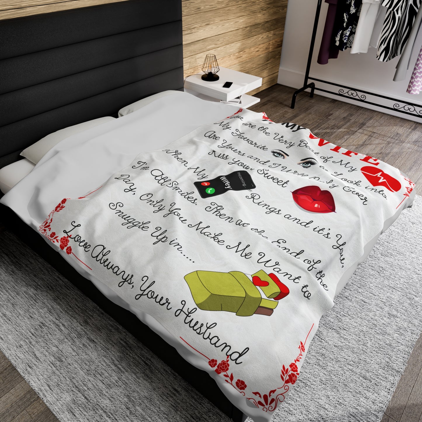 To My Wife Emoji Blanket - In Black or White Velveteen Plush 60"x80"