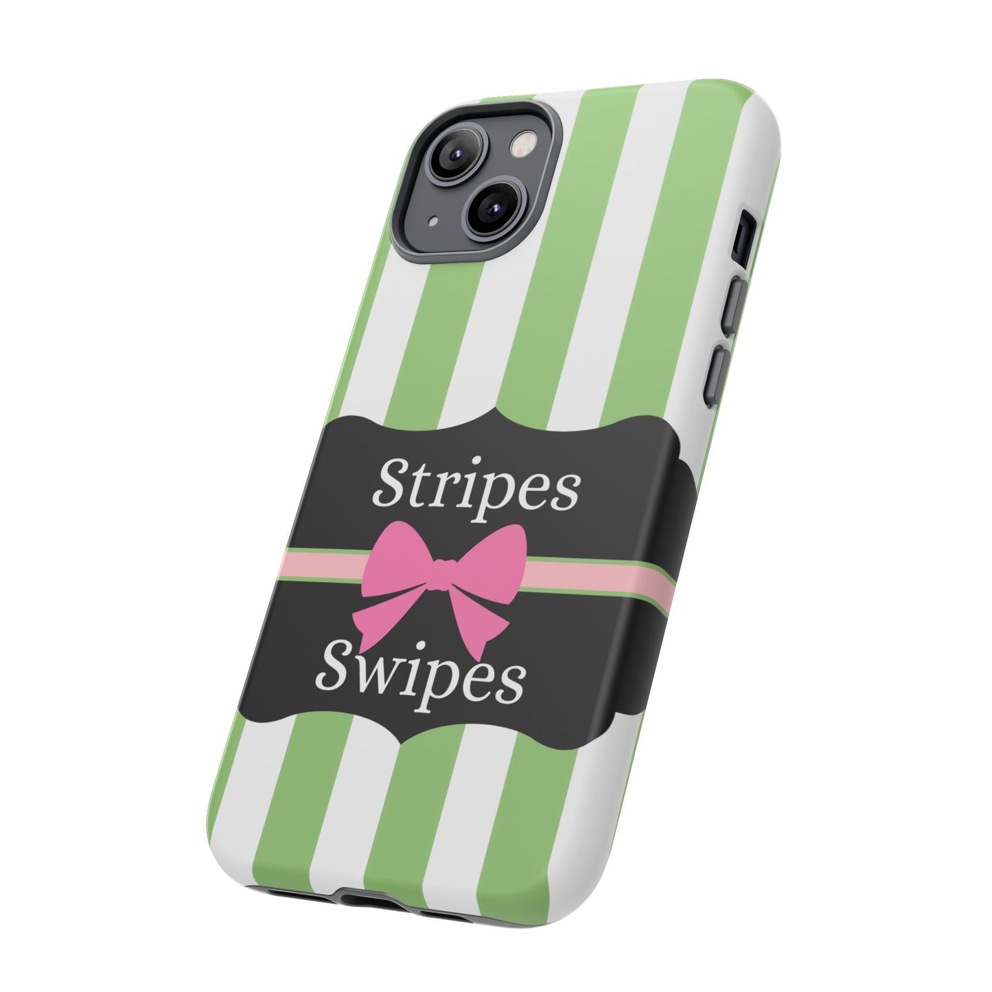 Phone Case iPhone 16/15/14 - Green/White Stripes & Swipes Tough Case