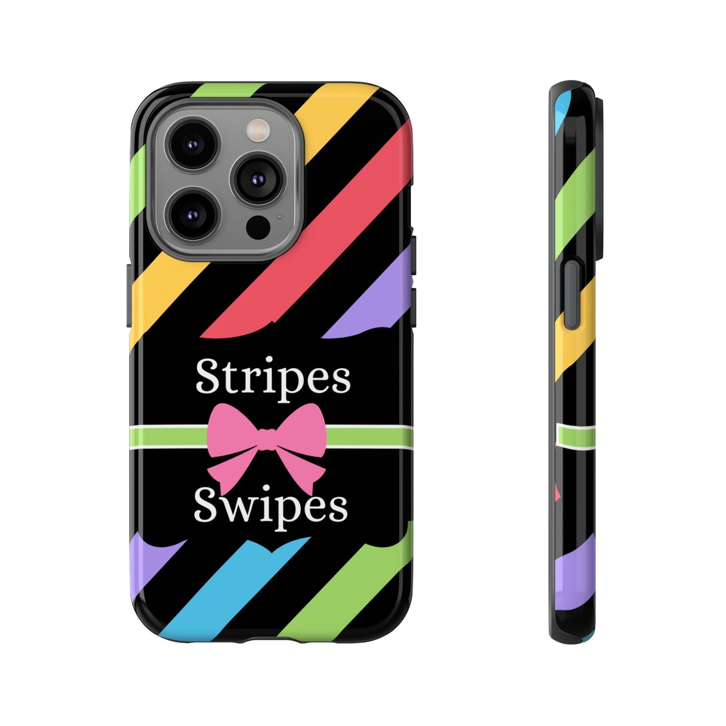 Phone Case iPhone 16/15/14 - Diagonal Vivid Black Stripes & Swipes Tough Case