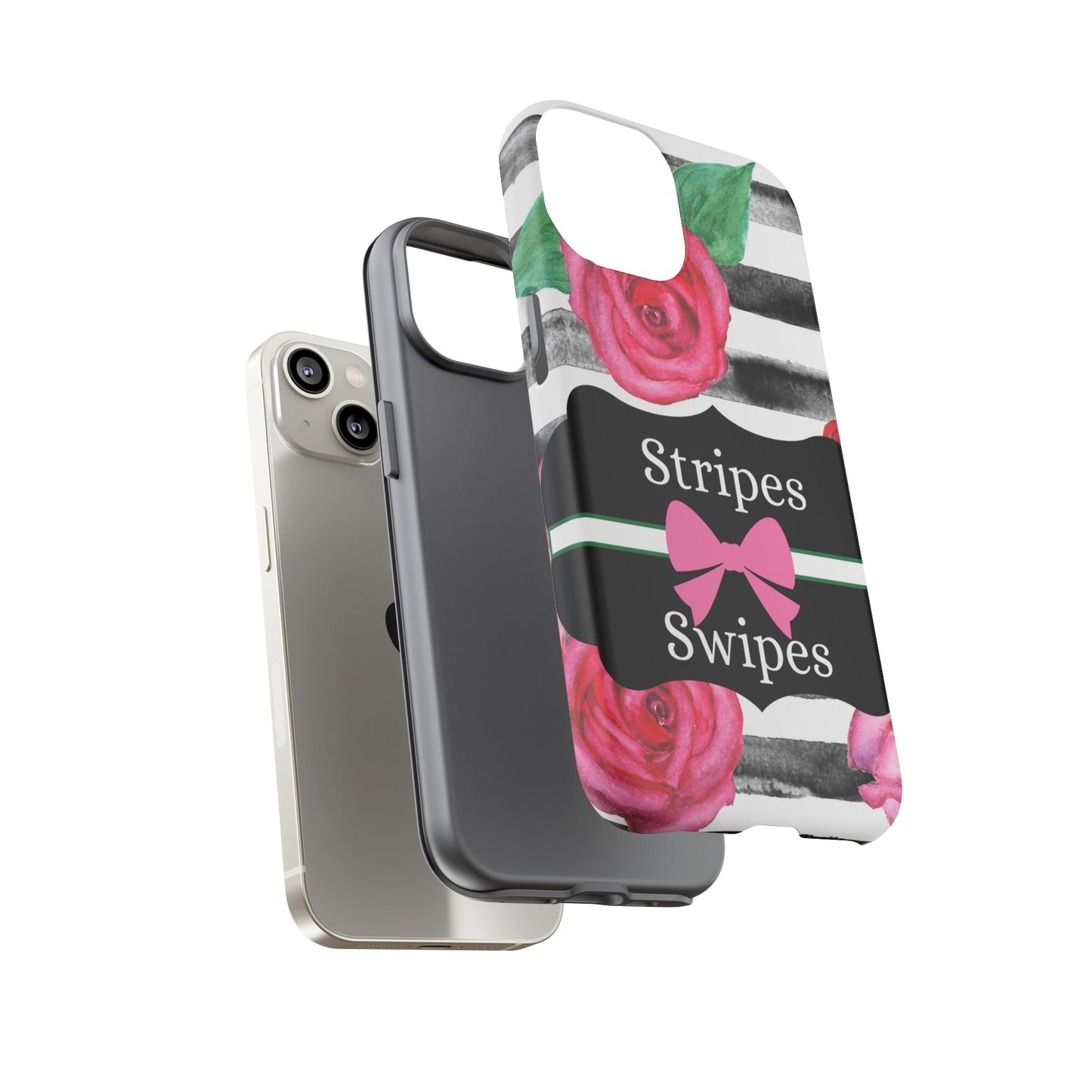 Phone Case iPhone 16/15/14 - Black/White Rose Stripes & Swipes Tough Case