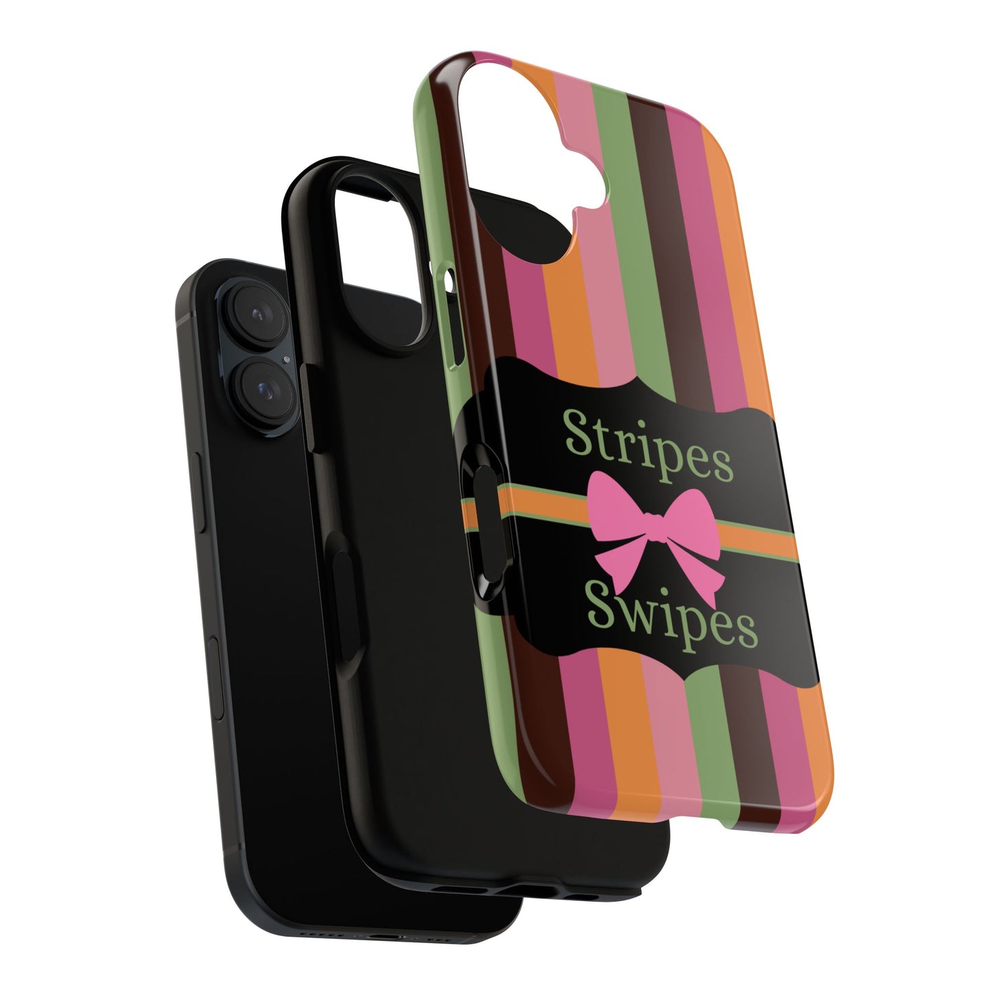 Phone Case iPhone 16/15/14 - Brown/Green Stripes & Swipes Tough Case