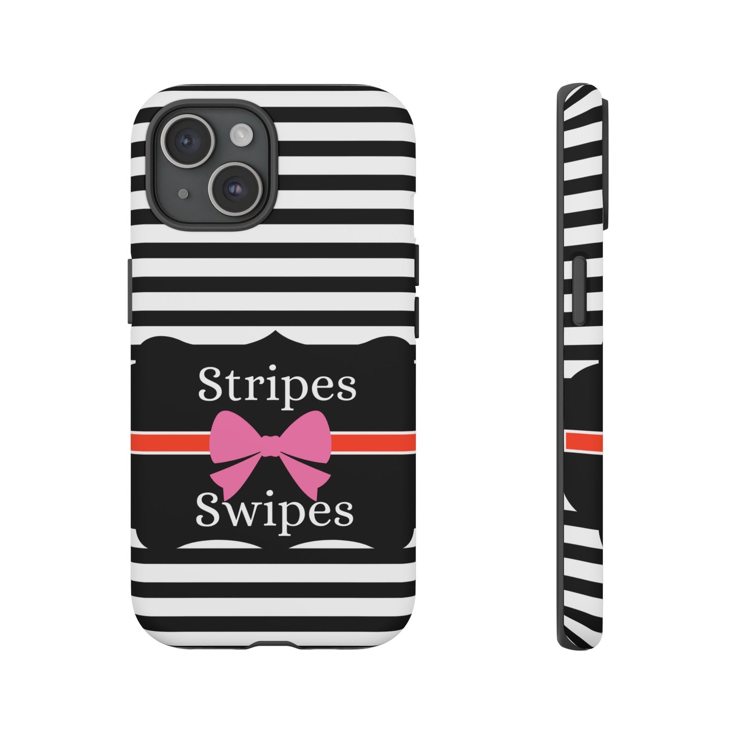 Phone Case iPhone 16/15/14 -Black/White/Red Stripes & Swipes Tough Case