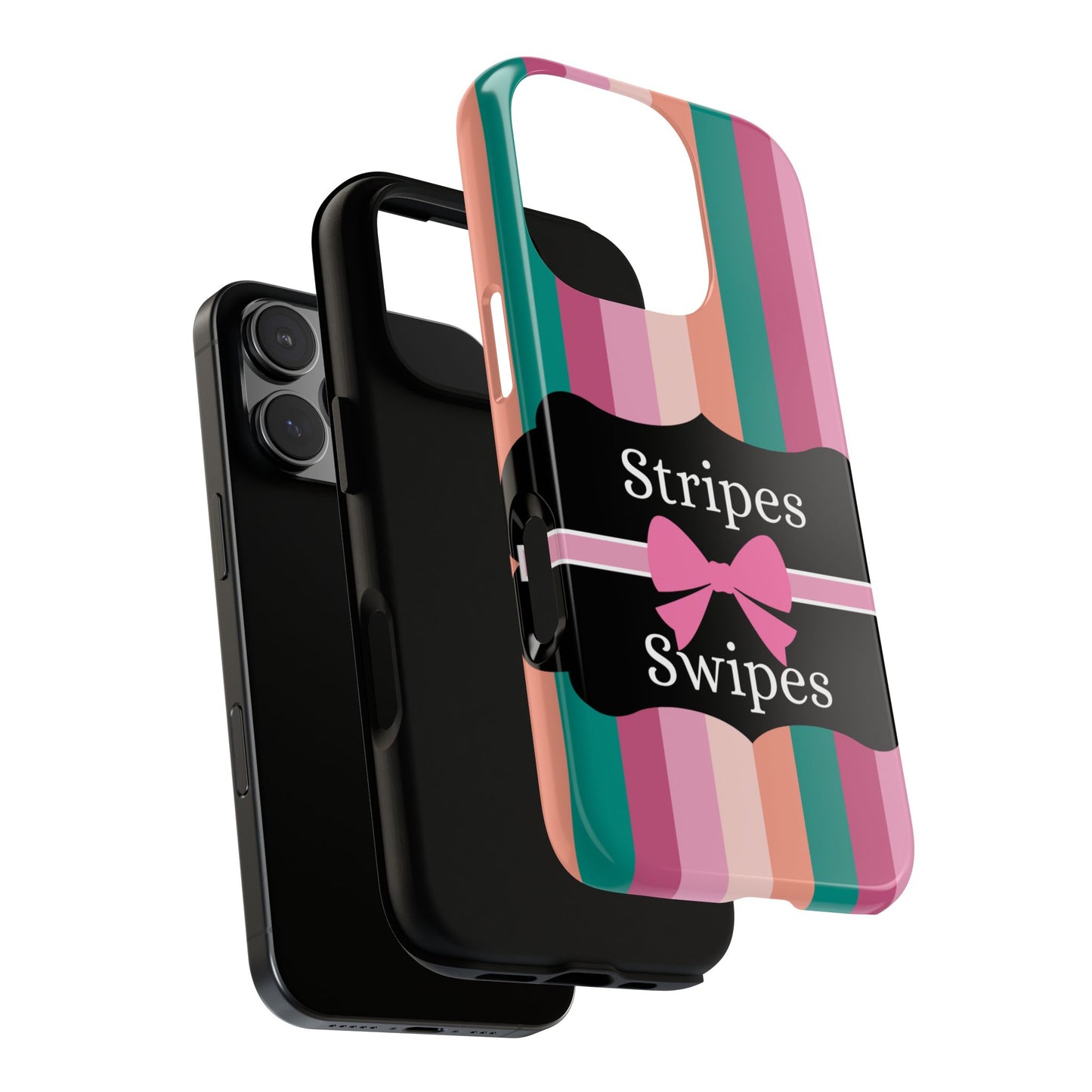 Phone Case iPhone 16/15/14 - Green/Pink/Peach Stripes & Swipes Tough Case