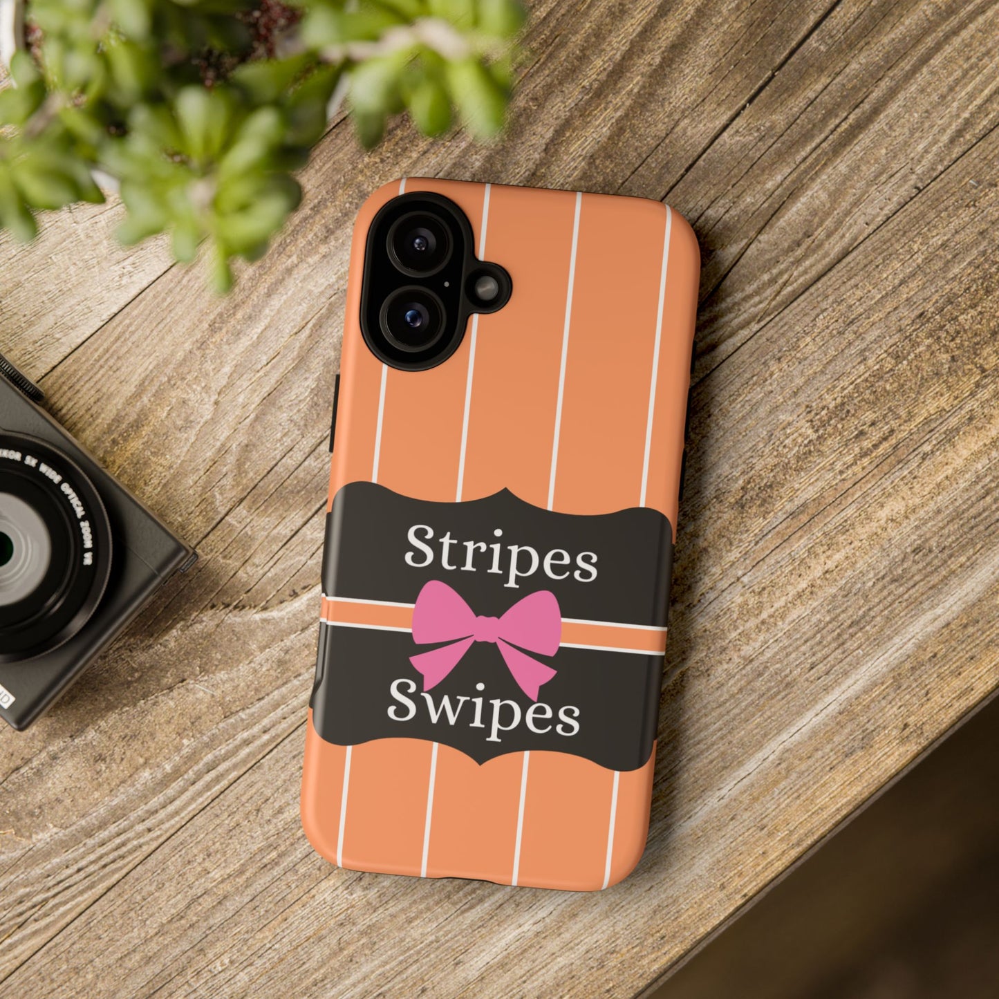 Phone Case iPhone 16/15/14 - Orange/White Stripes & Swipes Tough Case