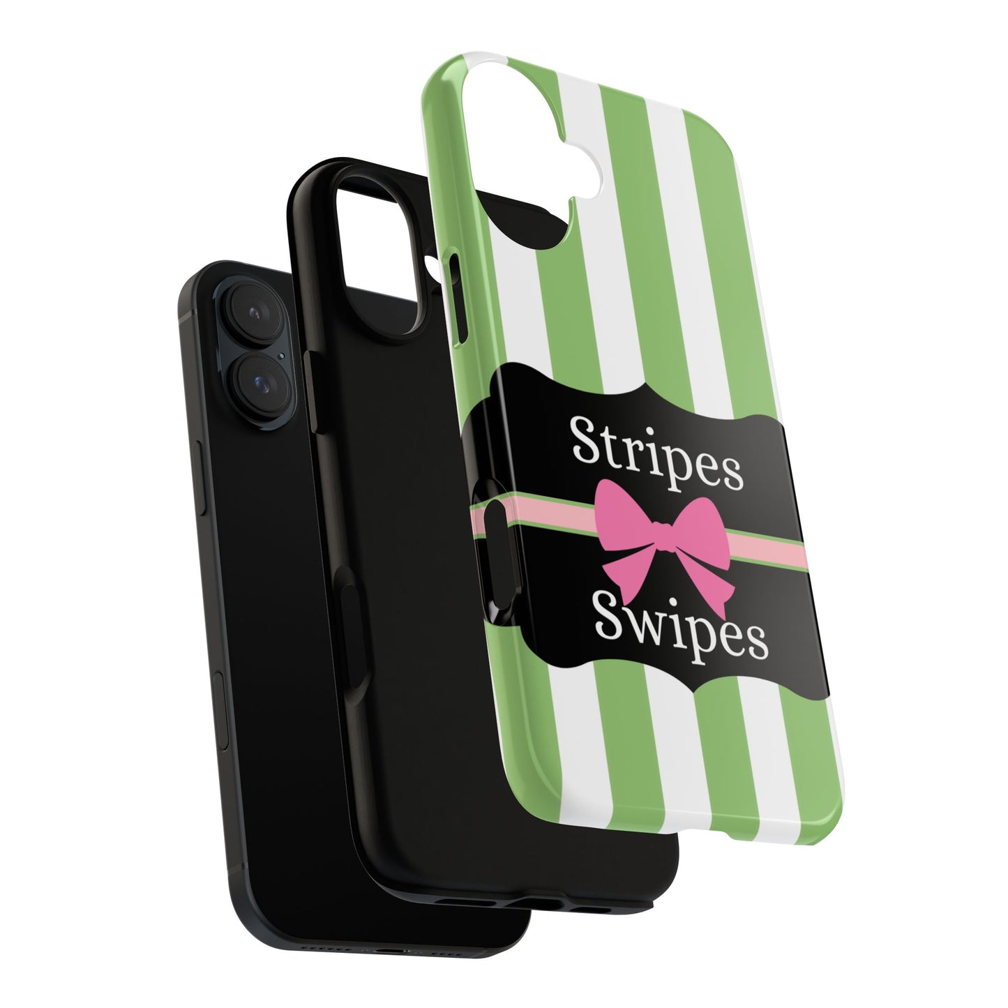 Phone Case iPhone 16/15/14 - Green/White Stripes & Swipes Tough Case