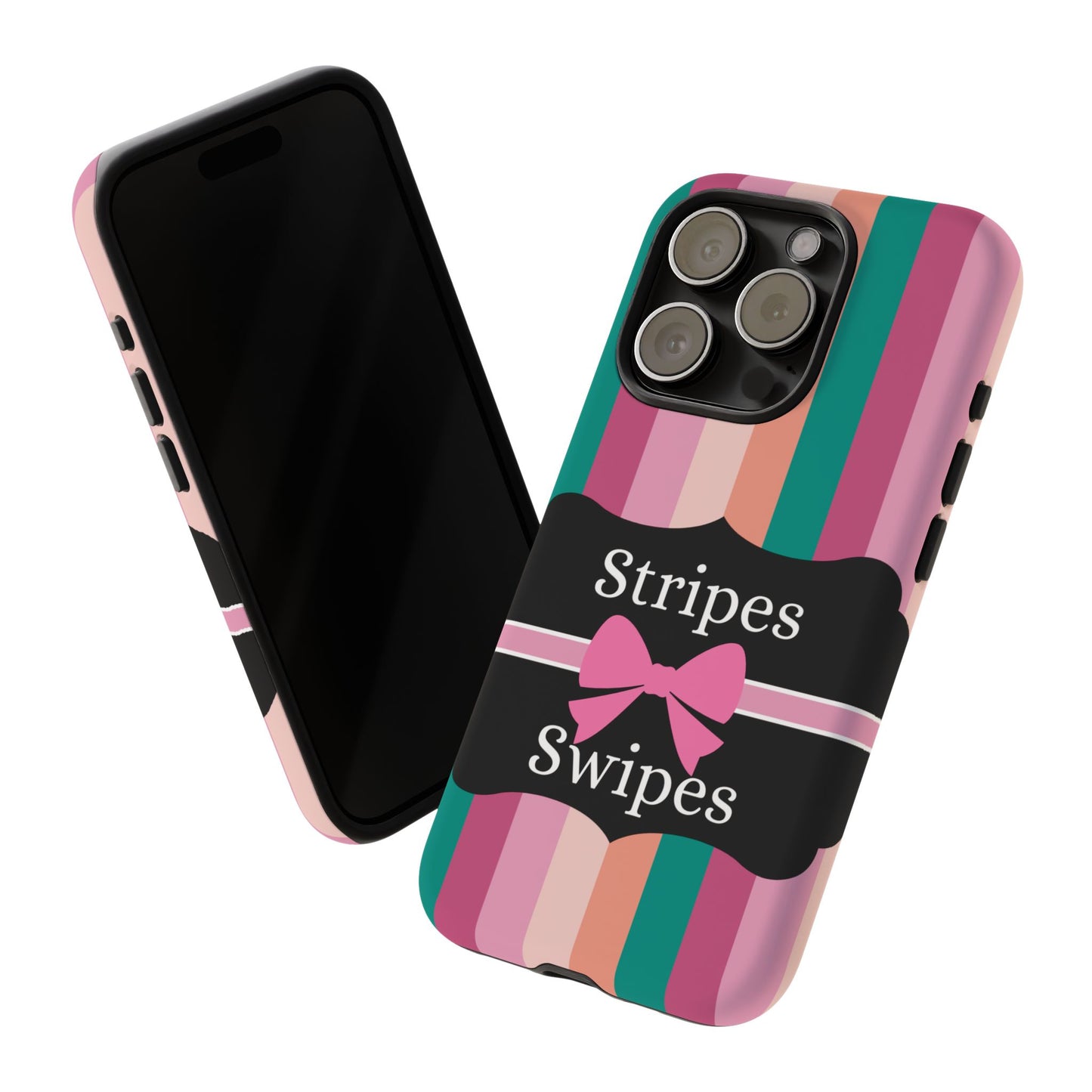 Phone Case iPhone 16/15/14 - Green/Pink/Peach Stripes & Swipes Tough Case