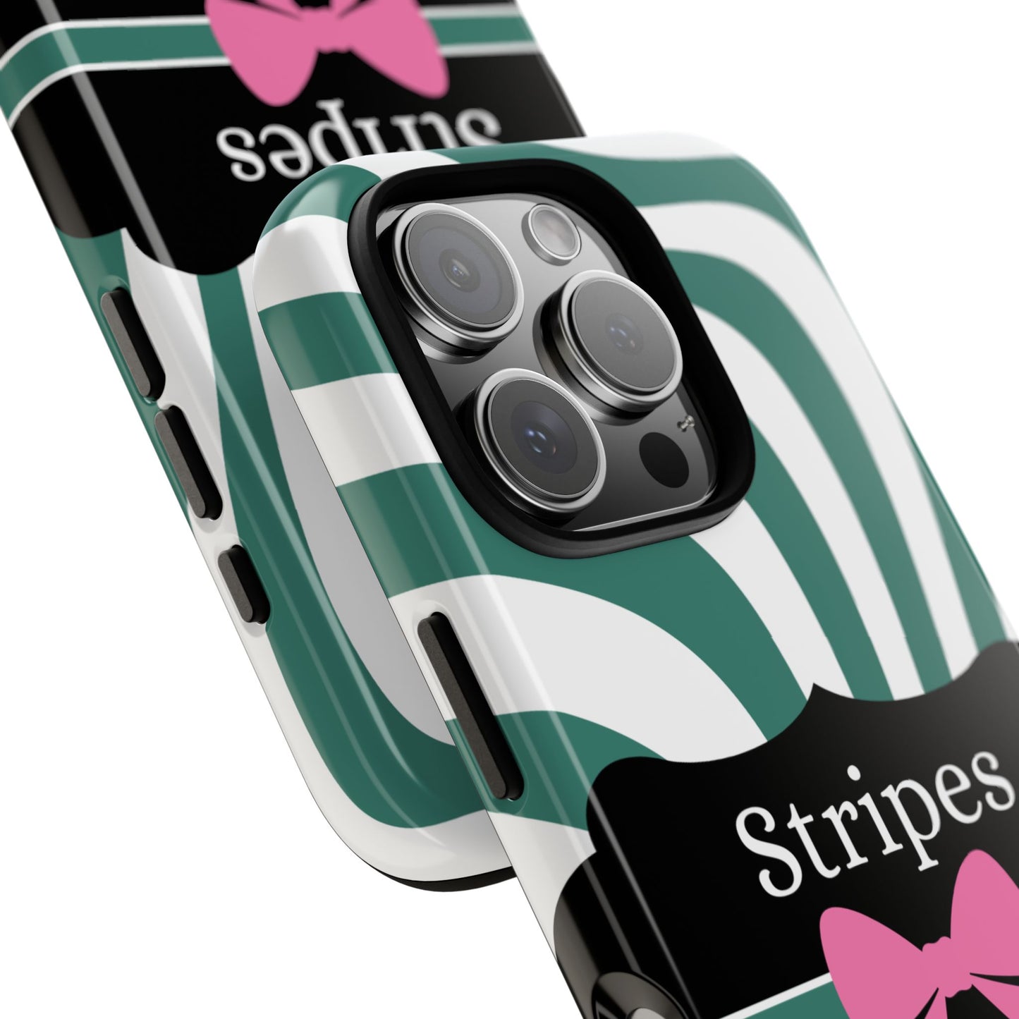 Phone Case iPhone 16/15/14 - Wavy Green/White Stripes & Swipes Tough Case