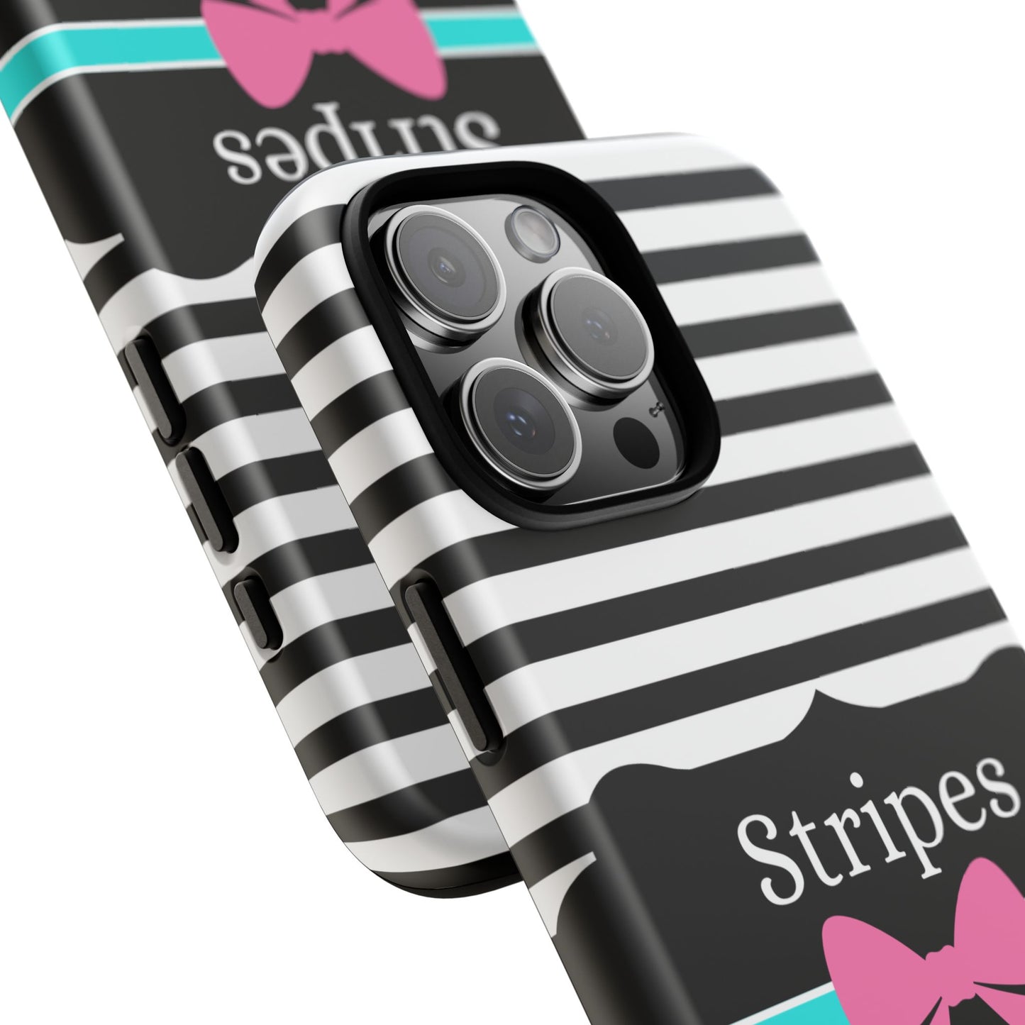 Phone Case iPhone 16/15/14 - Black/White/Blue Stripes & Swipes Tough Case