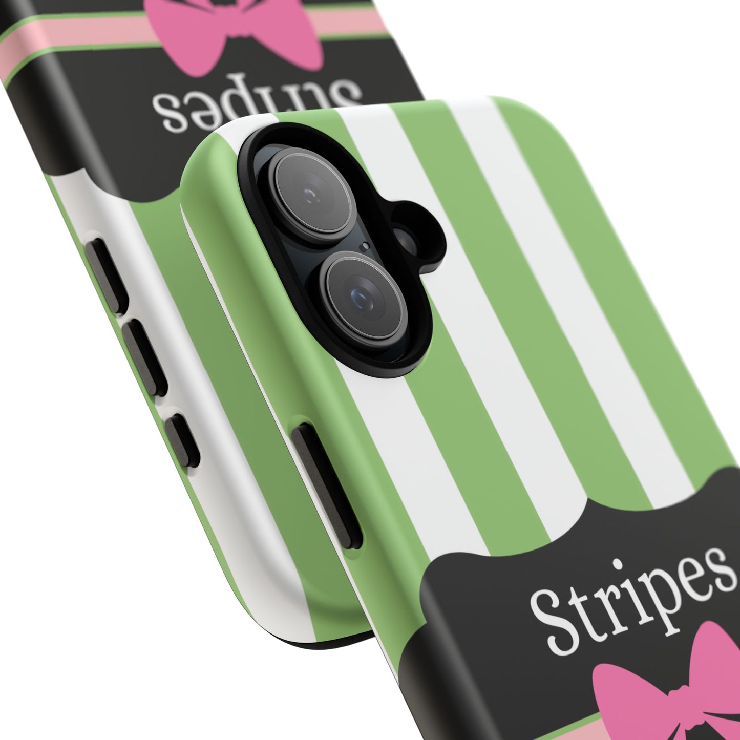 Phone Case iPhone 16/15/14 - Green/White Stripes & Swipes Tough Case