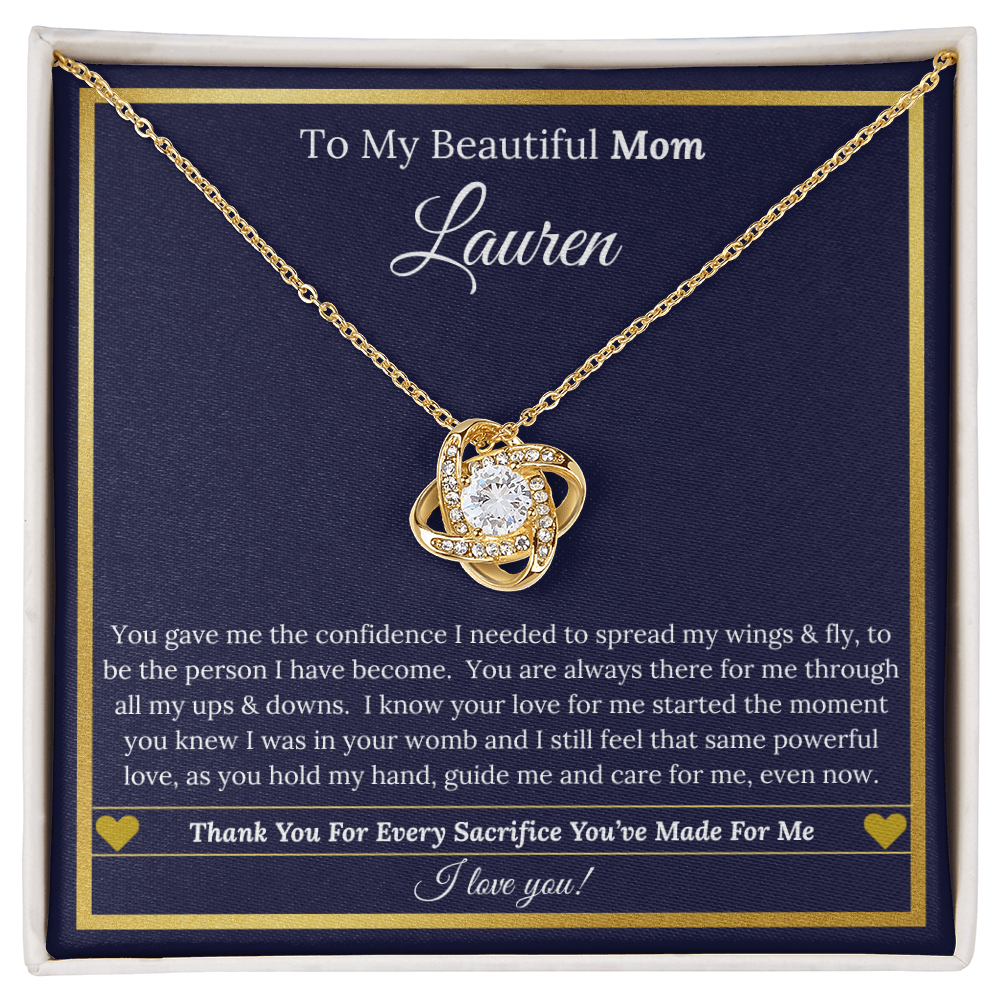 To My Beautiful Mom – Love Knot Necklace and Personalized Message Card with Name & Special Message to Mom | Mother’s Gift of Love & Gratitude