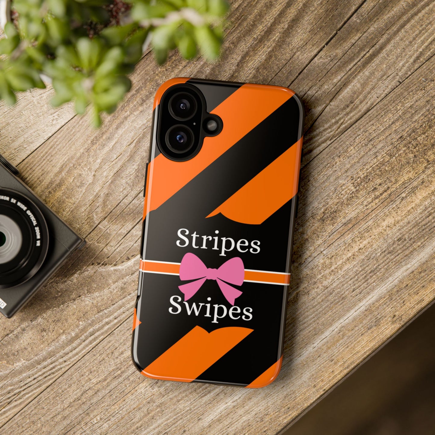 Phone Case iPhone 16/15/14 - Orange/Black Stripes & Swipes Tough Case