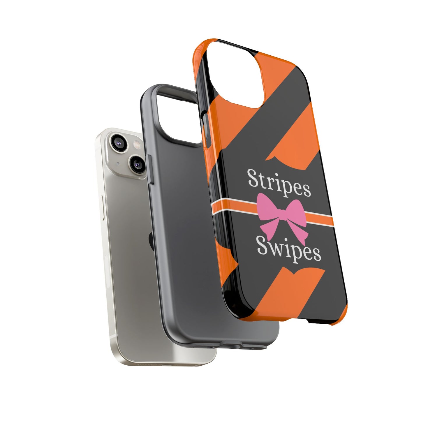 Phone Case iPhone 16/15/14 - Orange/Black Stripes & Swipes Tough Case