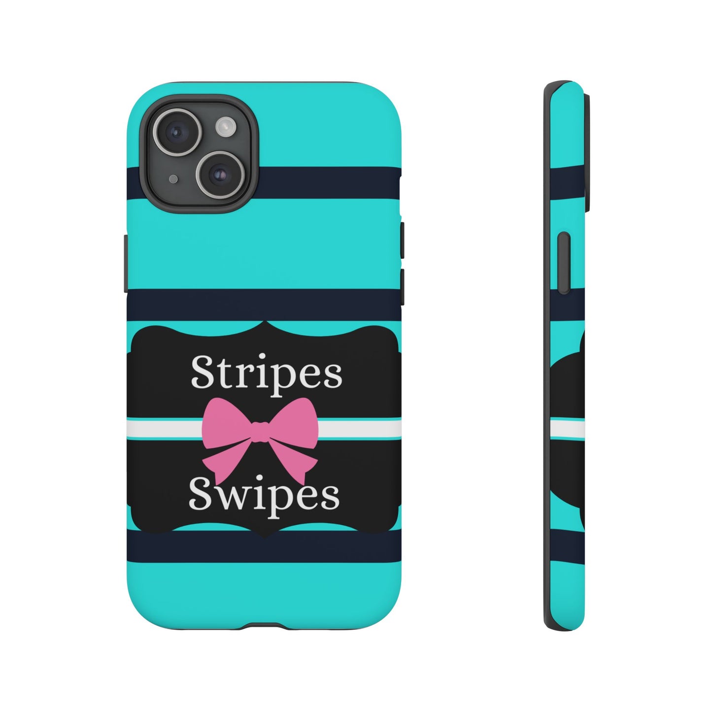 Phone Case iPhone 16/15/14 - Blue/Black Stripes & Swipes Tough Case