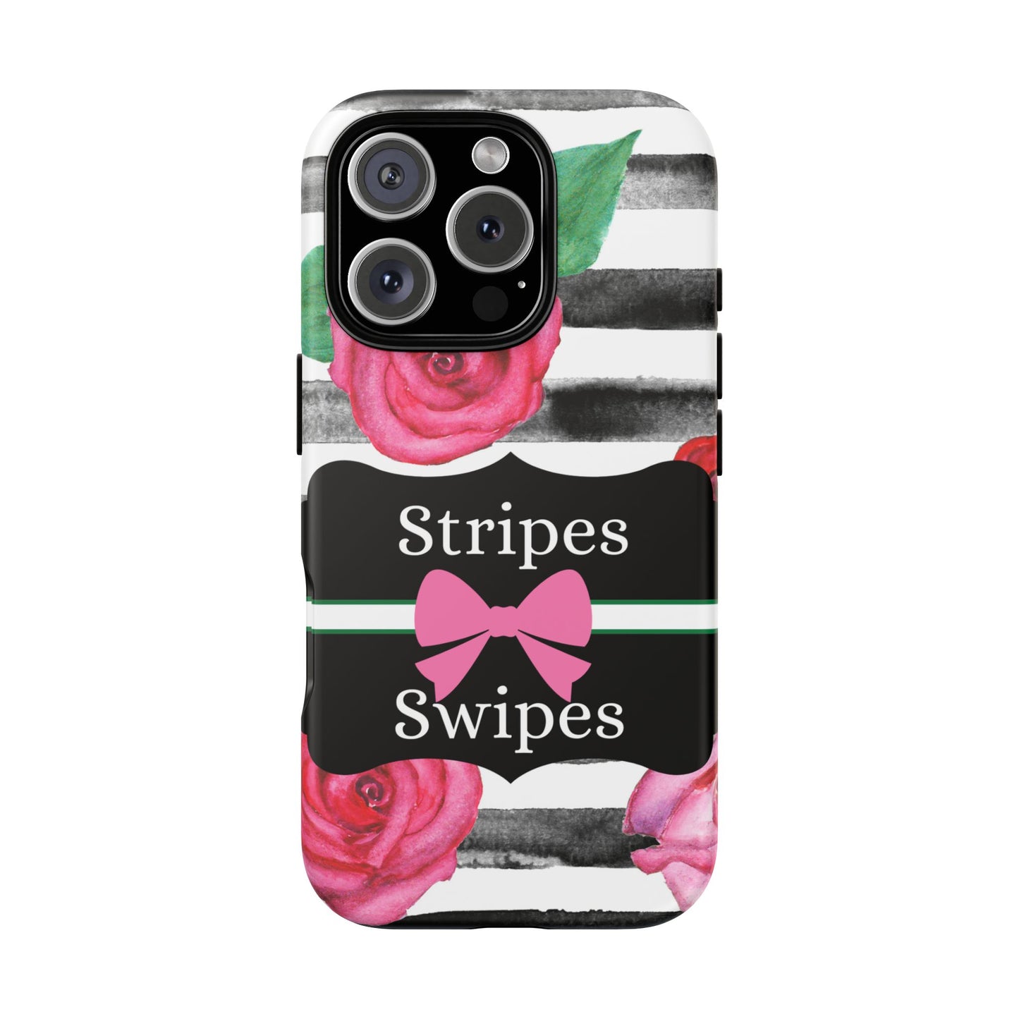 Phone Case iPhone 16/15/14 - Black/White Rose Stripes & Swipes Tough Case