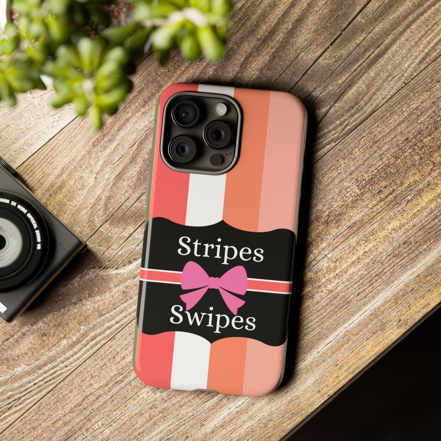 Phone Case iPhone 16/15/14 - Peachy Stripes & Swipes Tough Case