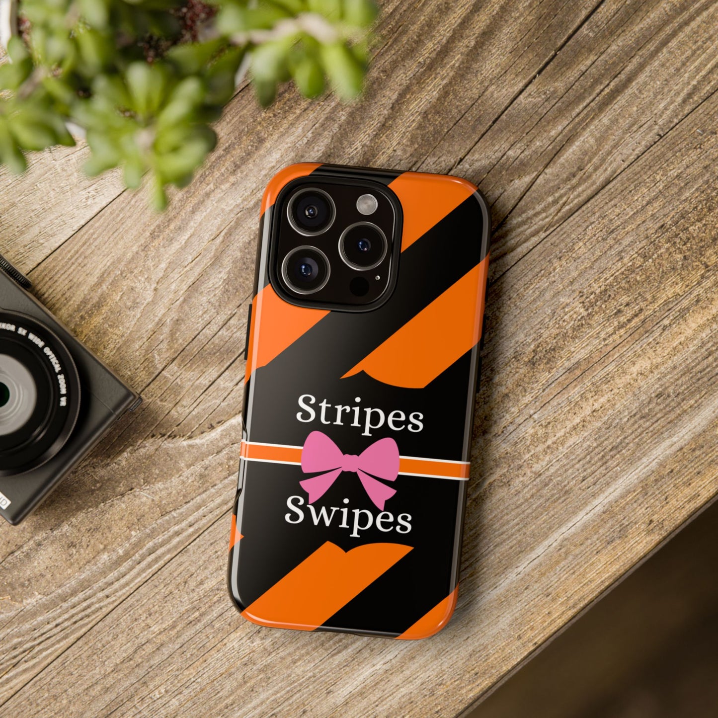 Phone Case iPhone 16/15/14 - Orange/Black Stripes & Swipes Tough Case