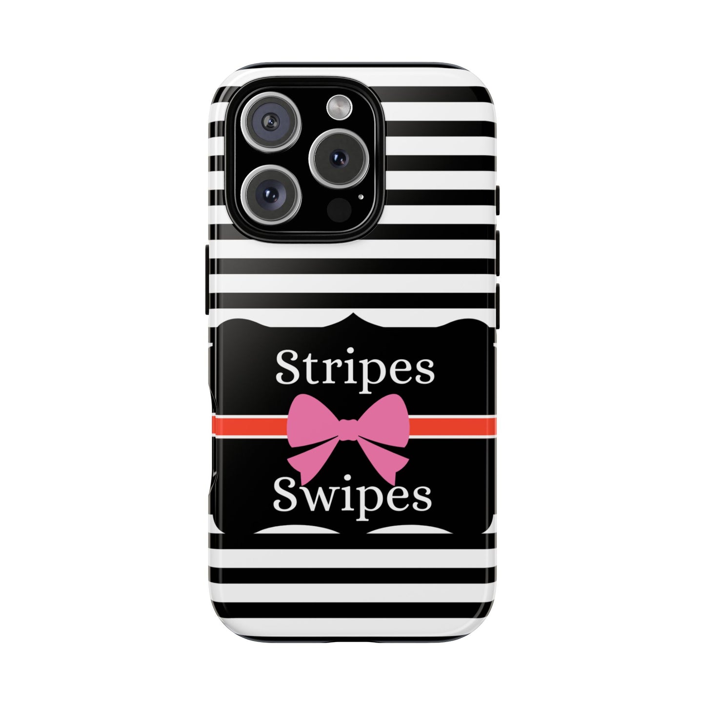 Phone Case iPhone 16/15/14 -Black/White/Red Stripes & Swipes Tough Case