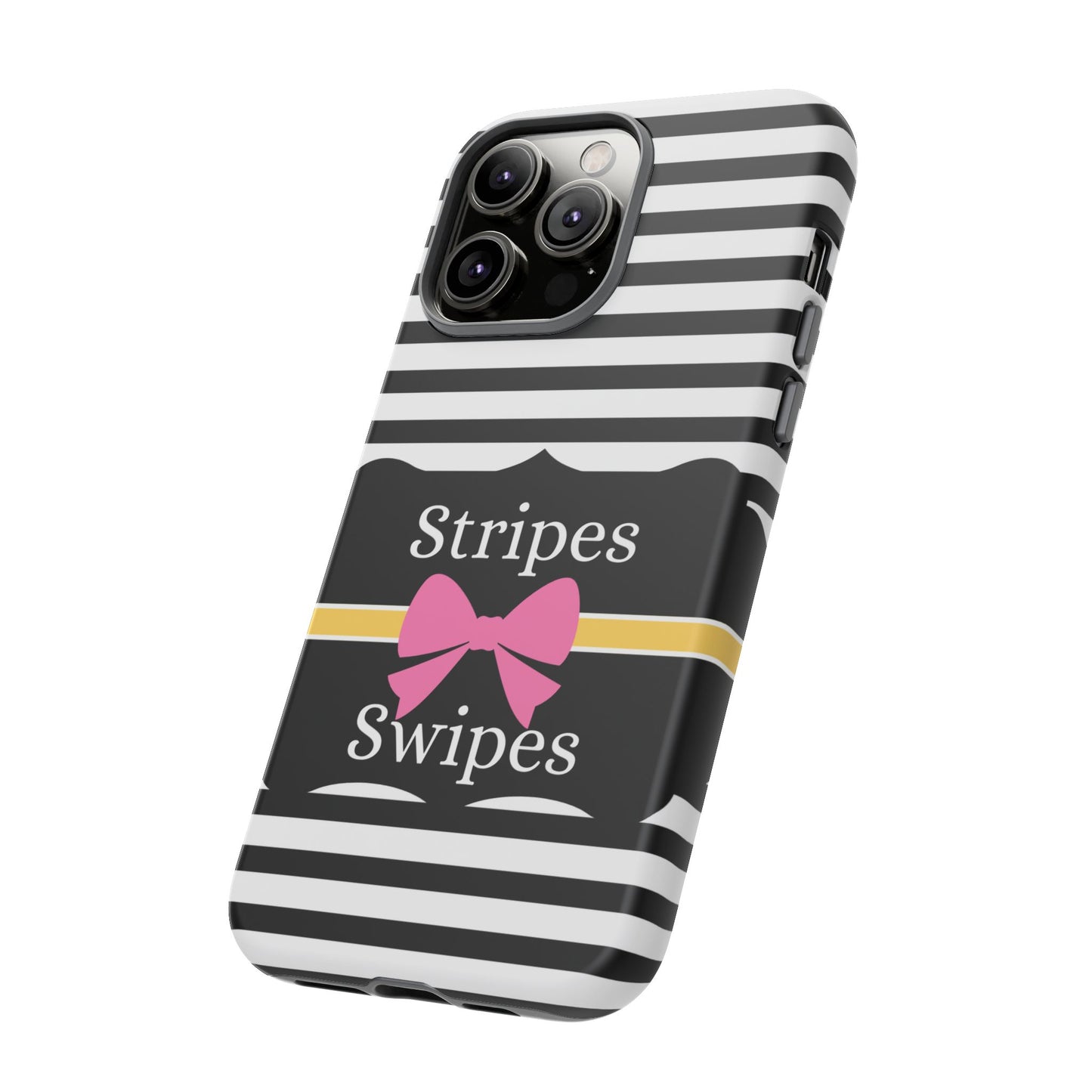 Phone Case iPhone 16/15/14 - Black/White/Yellow Stripes & Swipes Tough Case