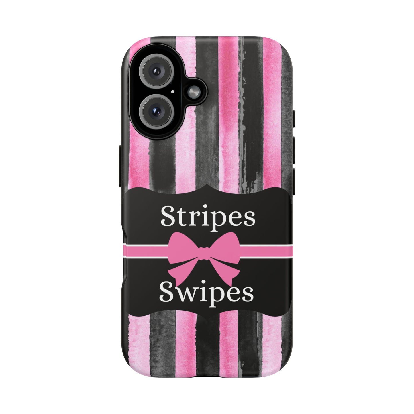 Phone Case iPhone 16/15/14 - Black/Pink Stripes & Swipes Tough Case