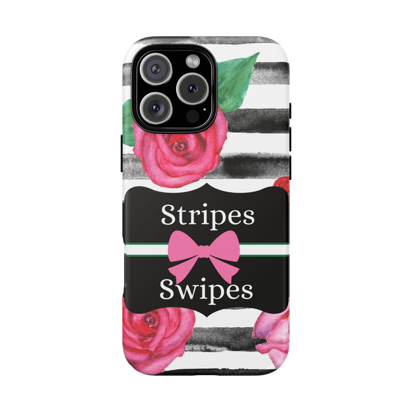 Phone Case iPhone 16/15/14 - Black/White Rose Stripes & Swipes Tough Case