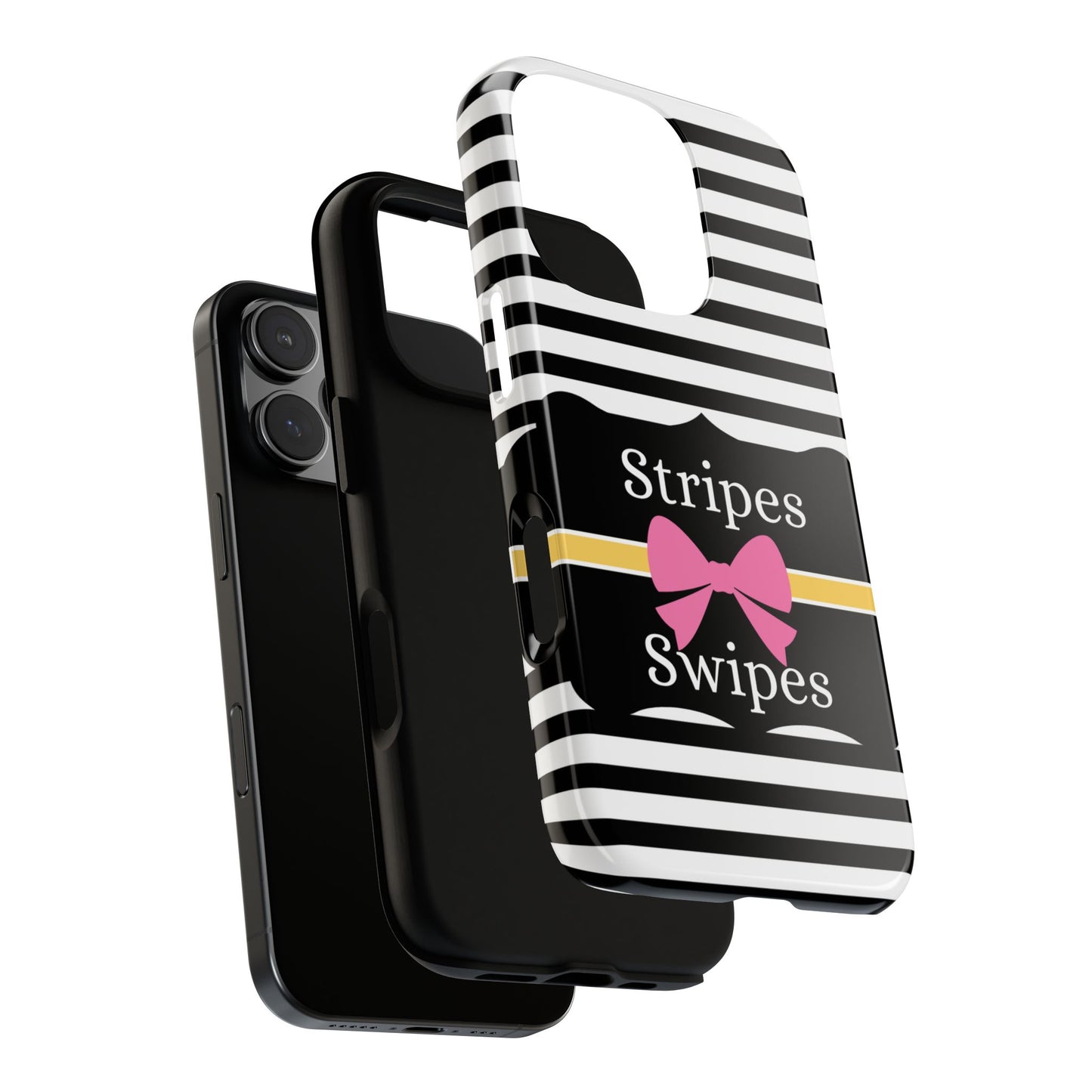 Phone Case iPhone 16/15/14 - Black/White/Yellow Stripes & Swipes Tough Case