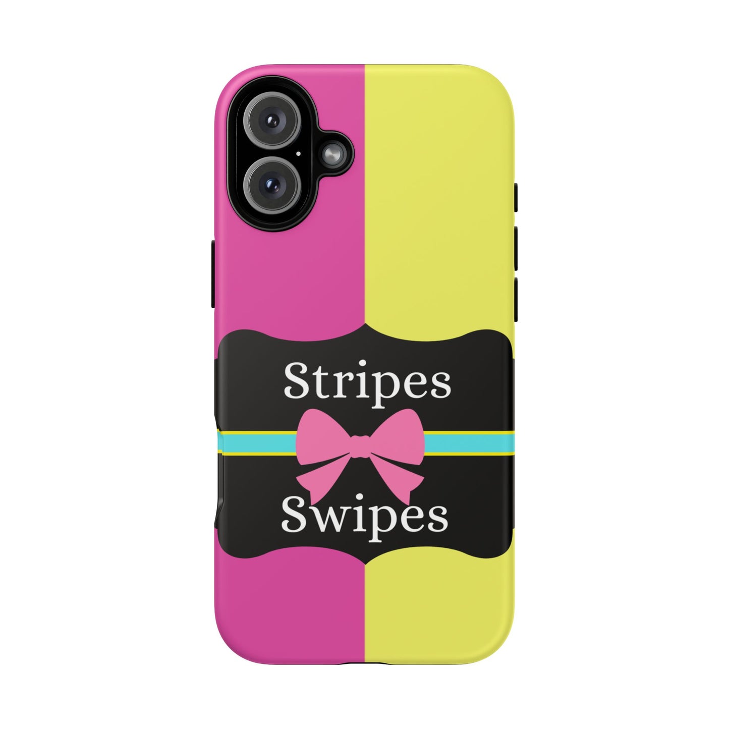 Phone Case iPhone 16/15/14 - Pink/Yellow Stripes & Swipes Tough Case