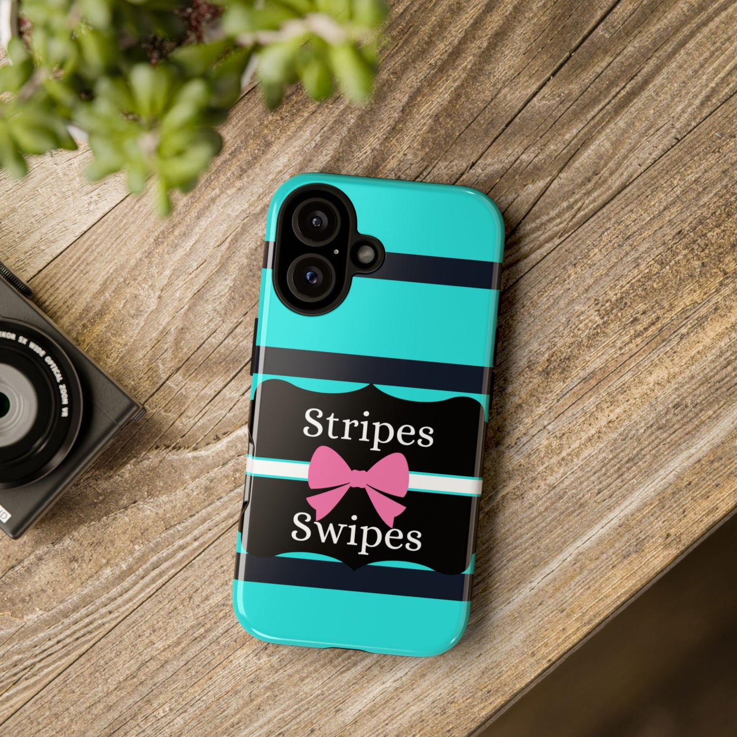 Phone Case iPhone 16/15/14 - Blue/Black Stripes & Swipes Tough Case