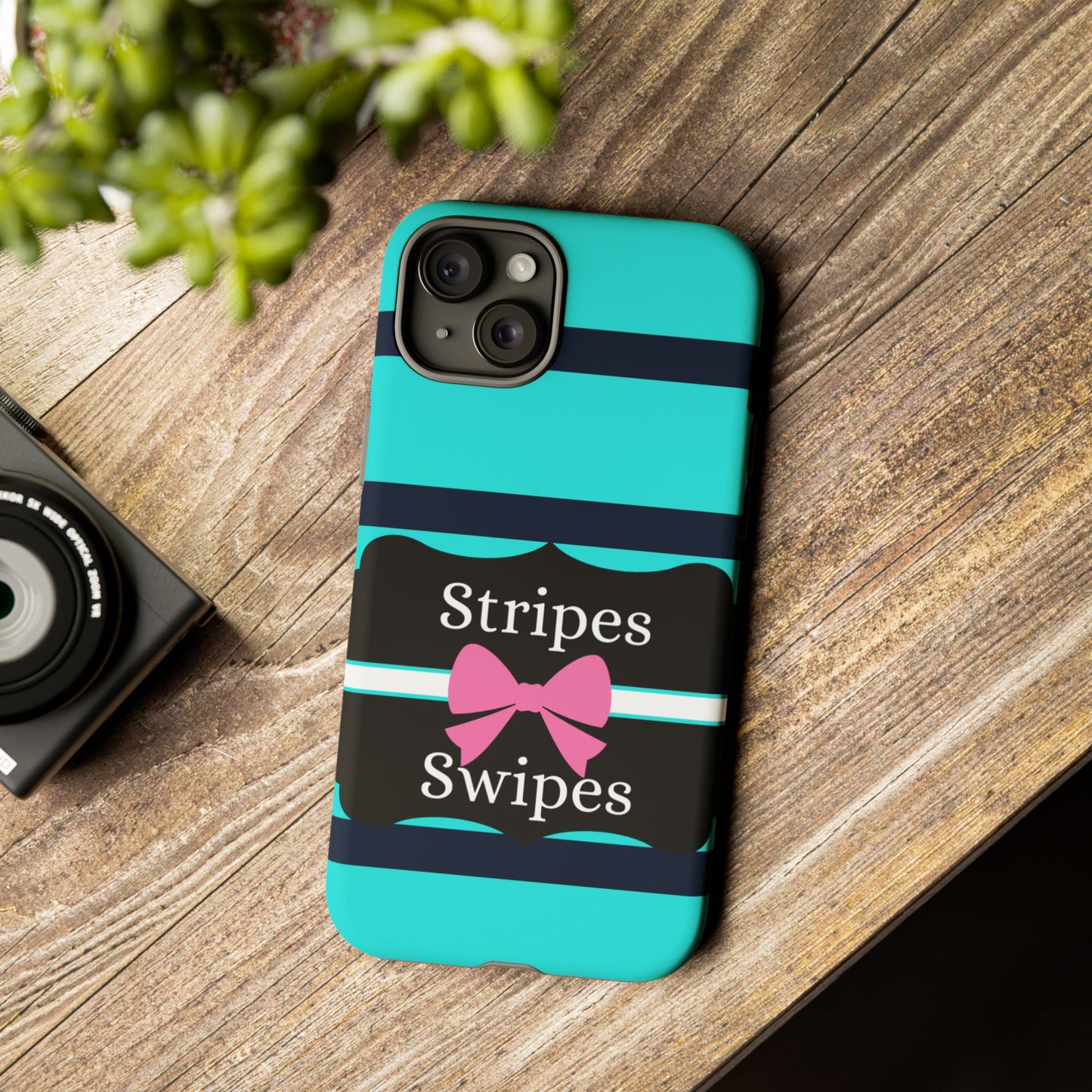 Phone Case iPhone 16/15/14 - Blue/Black Stripes & Swipes Tough Case