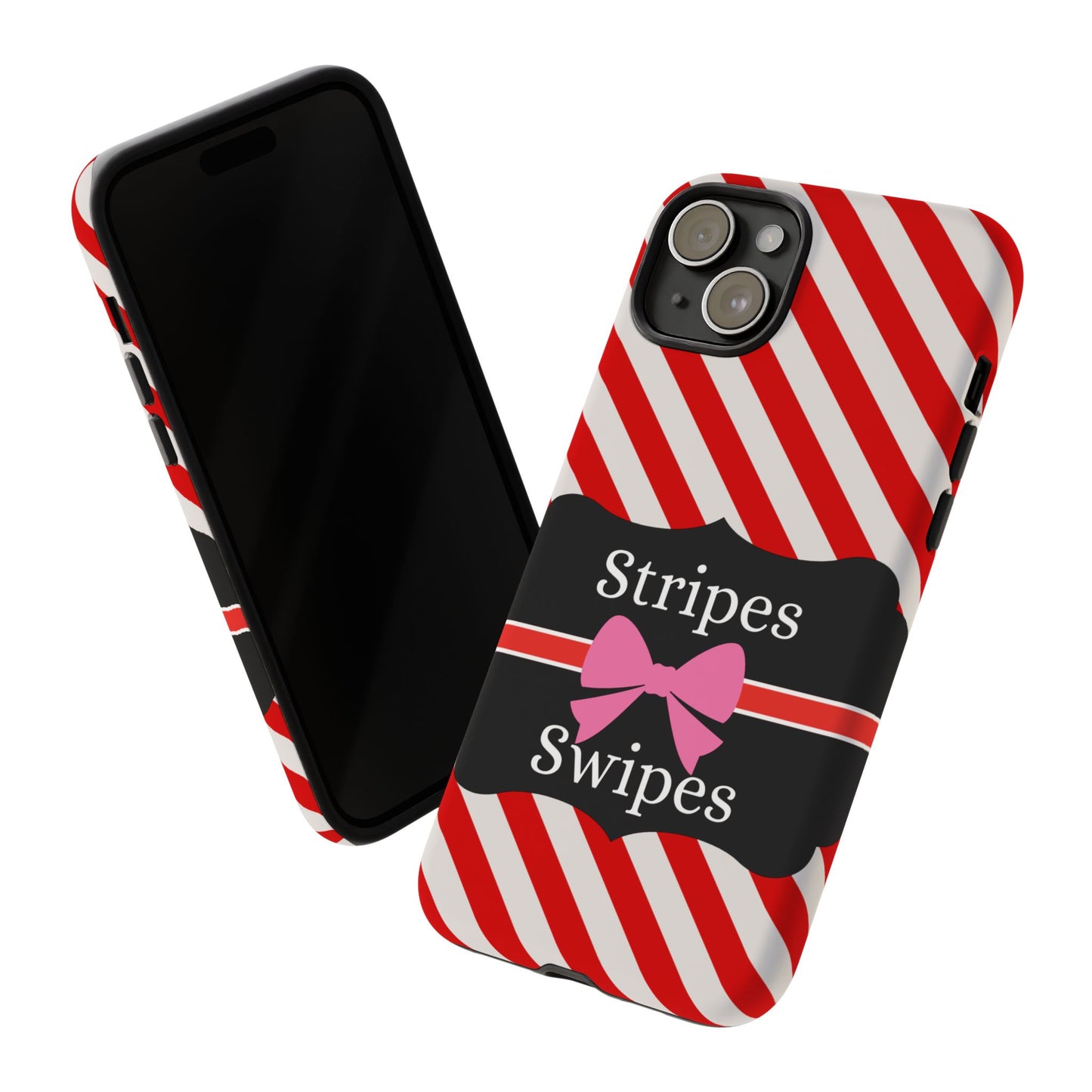 Phone Case iPhone 16/15/14 - Red/White Stripes & Swipes Tough Case