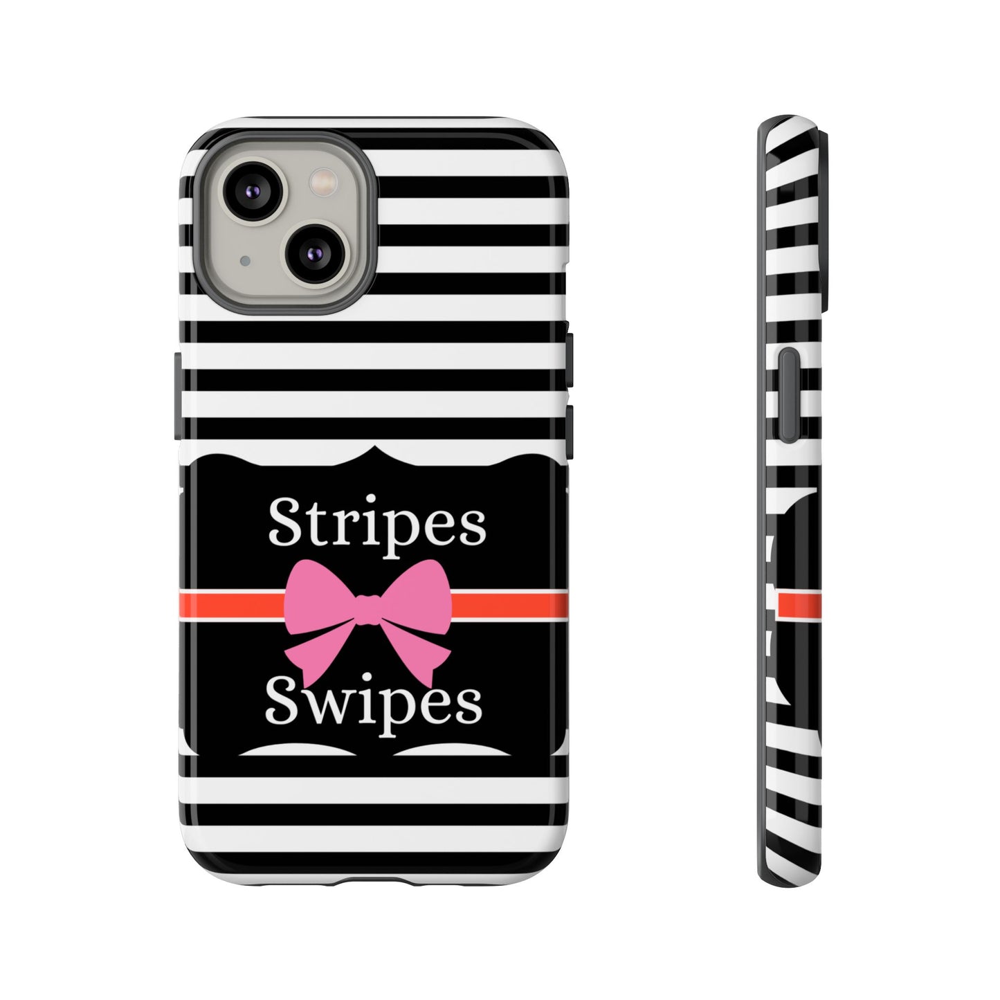 Phone Case iPhone 16/15/14 -Black/White/Red Stripes & Swipes Tough Case