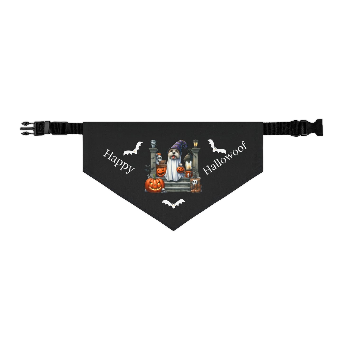 Happy "Hallowoof" - LARGE Pet Bandana Collar BLACK 04