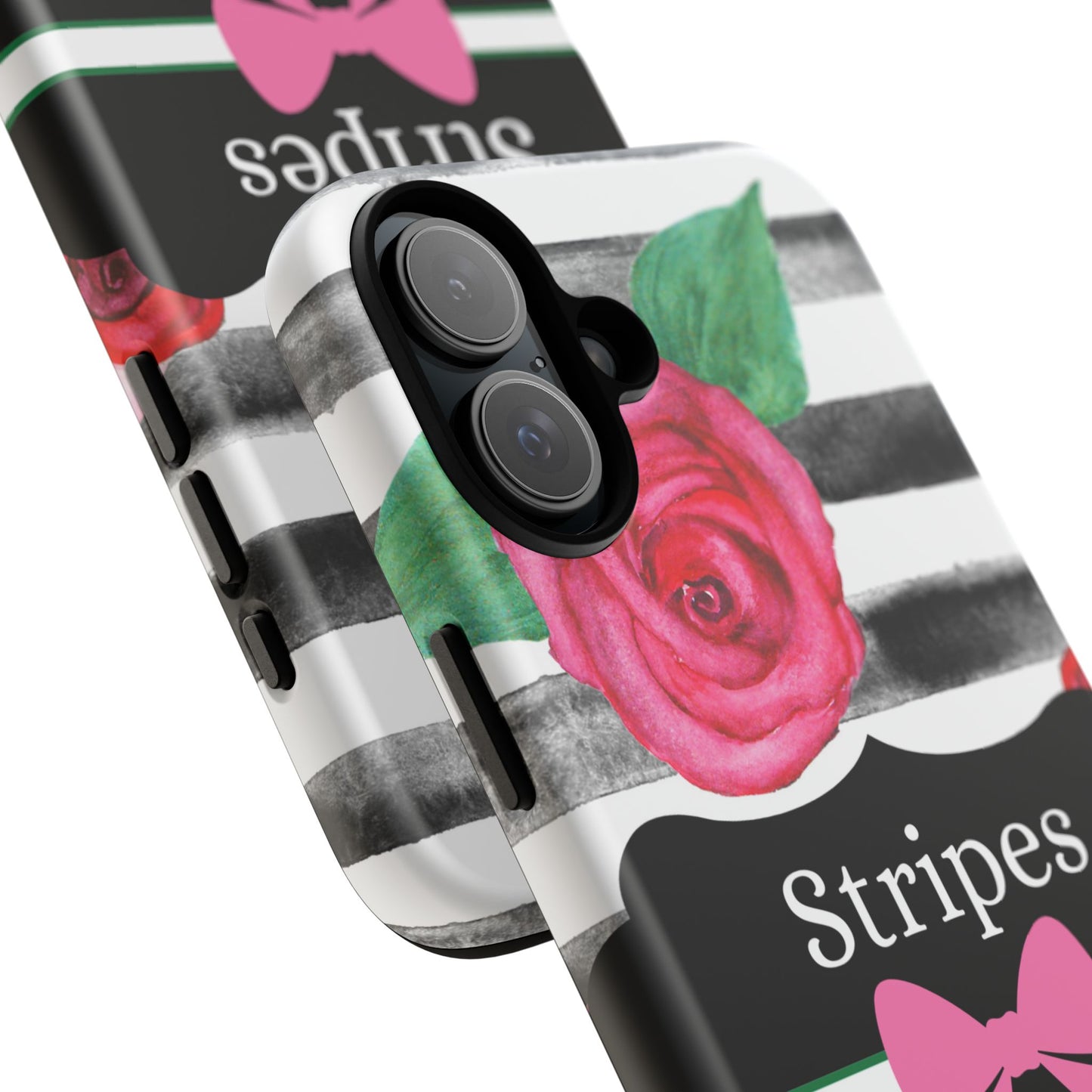 Phone Case iPhone 16/15/14 - Black/White Rose Stripes & Swipes Tough Case