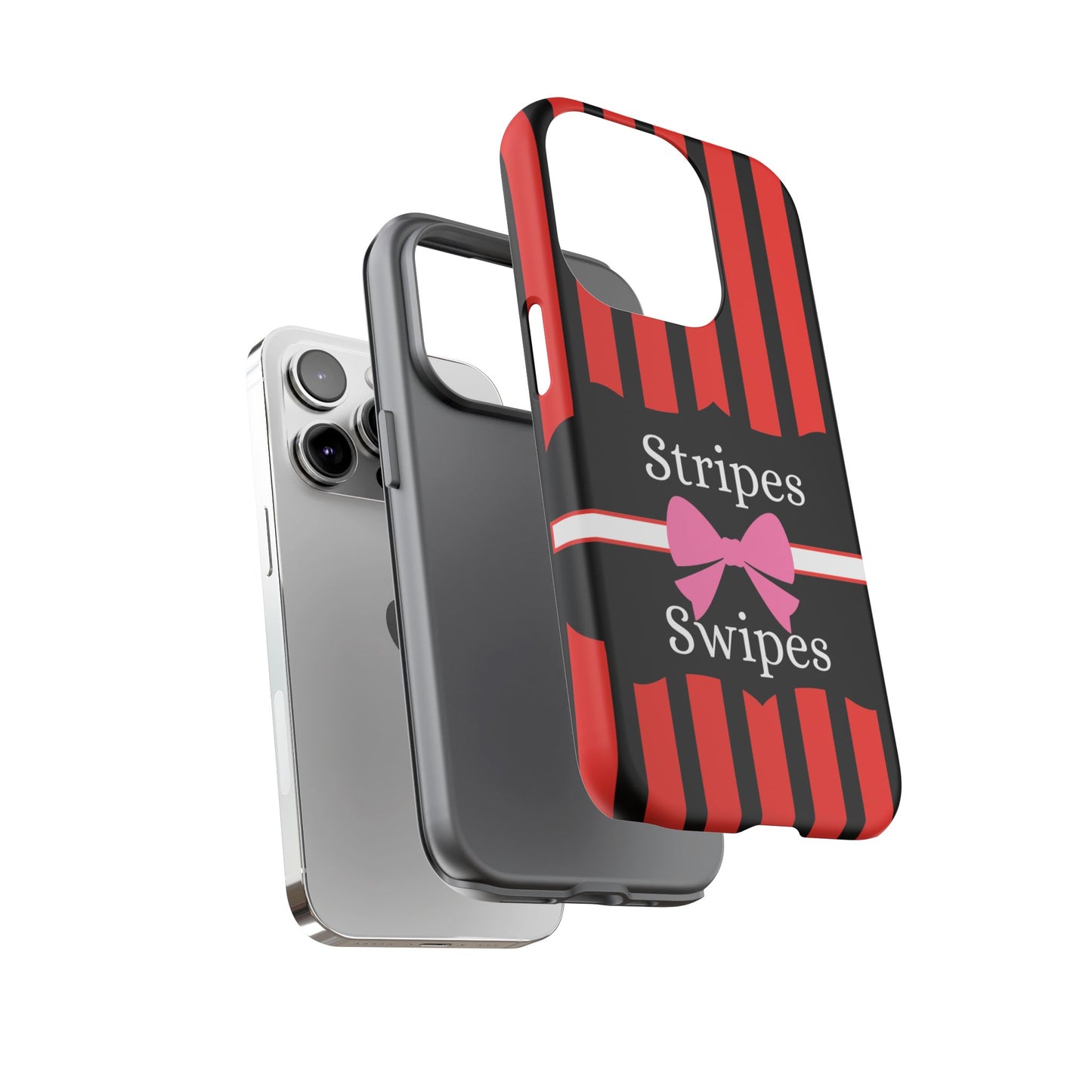 Phone Case iPhone 16/15/14 - Red/Black/White Stripes & Swipes Tough Case