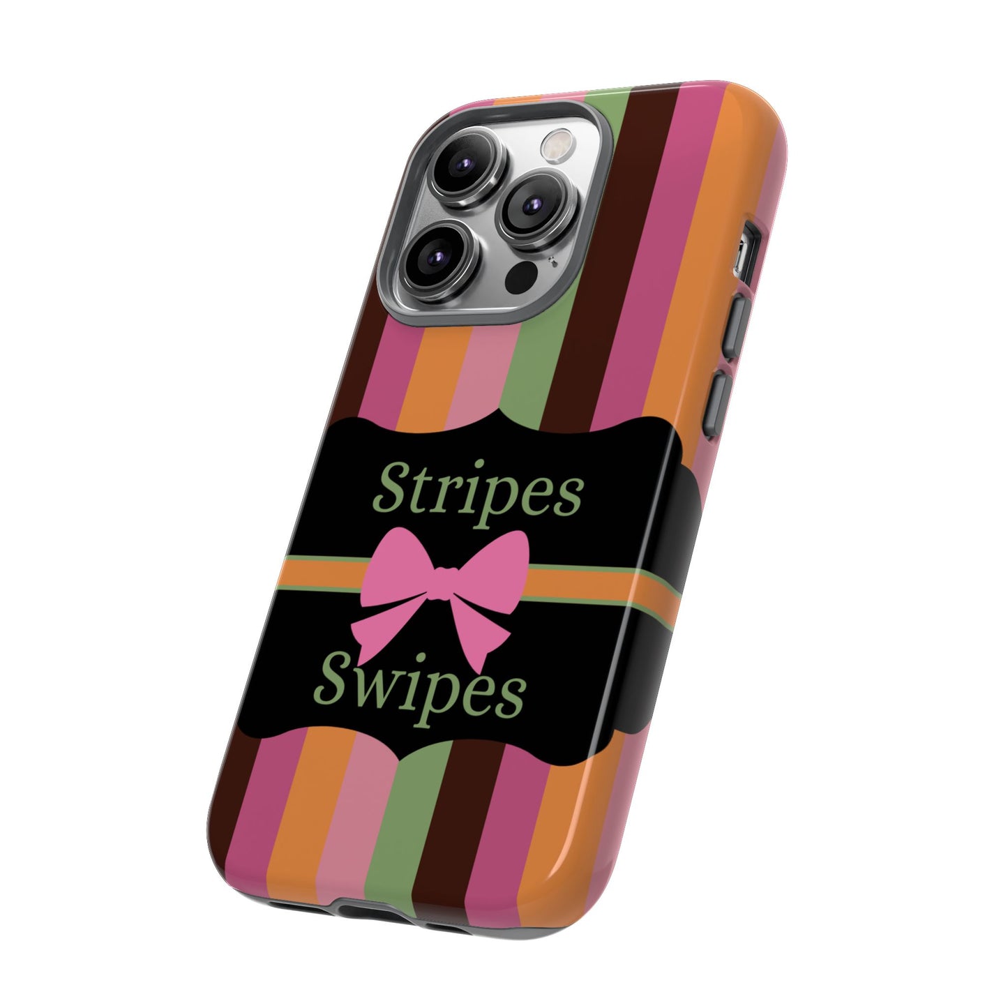 Phone Case iPhone 16/15/14 - Brown/Green Stripes & Swipes Tough Case