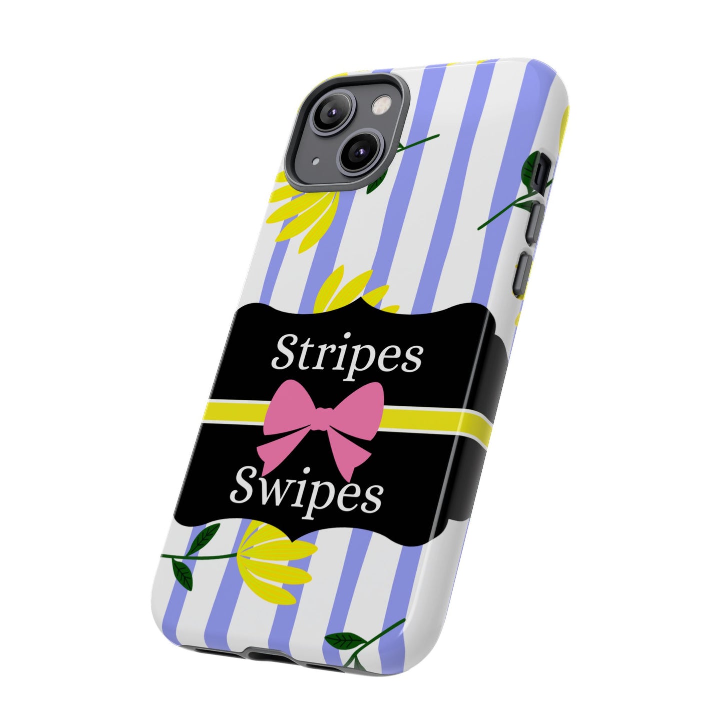 Phone Case iPhone 16/15/14 - Blue/White Yellow Stripes & Swipes Tough Case