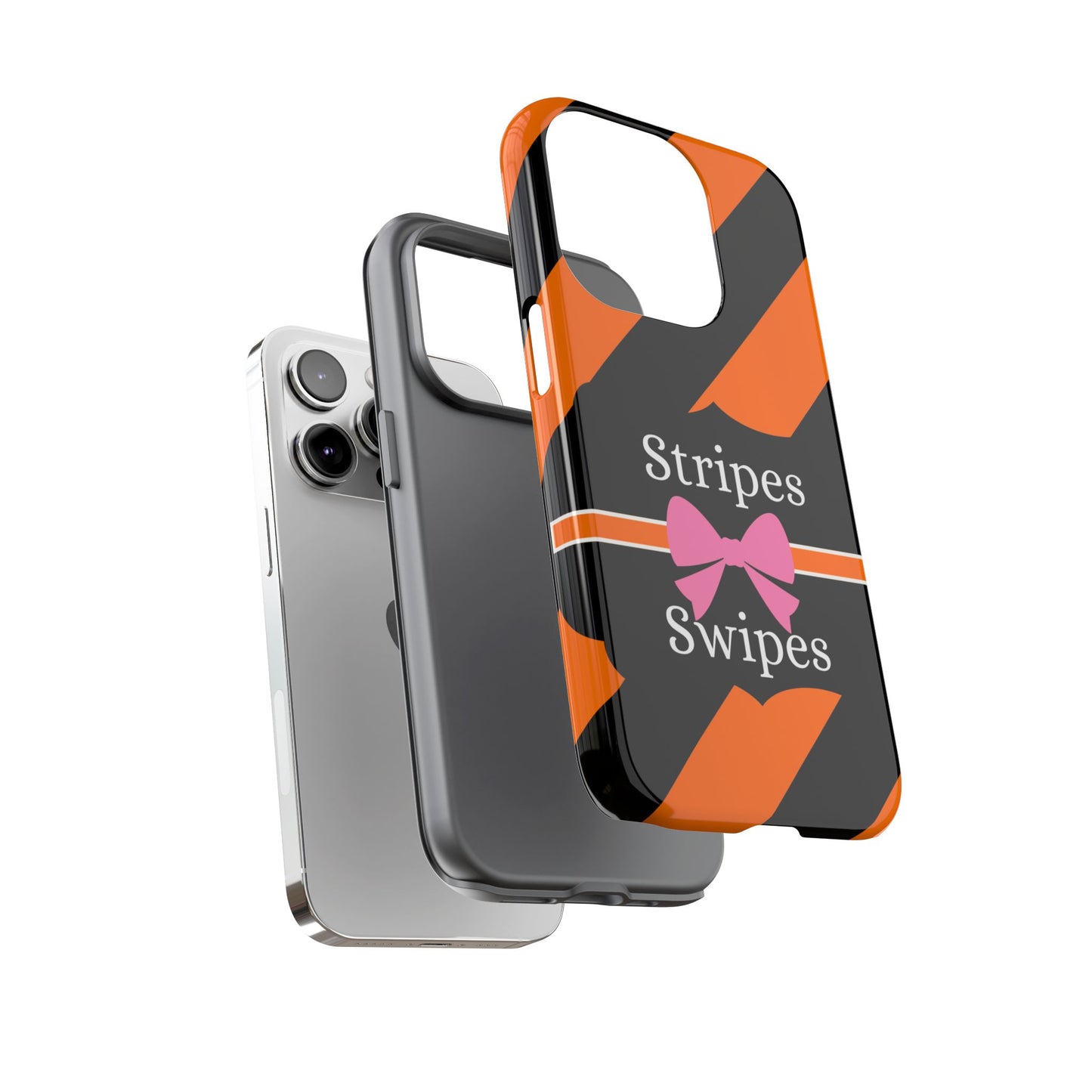 Phone Case iPhone 16/15/14 - Orange/Black Stripes & Swipes Tough Case