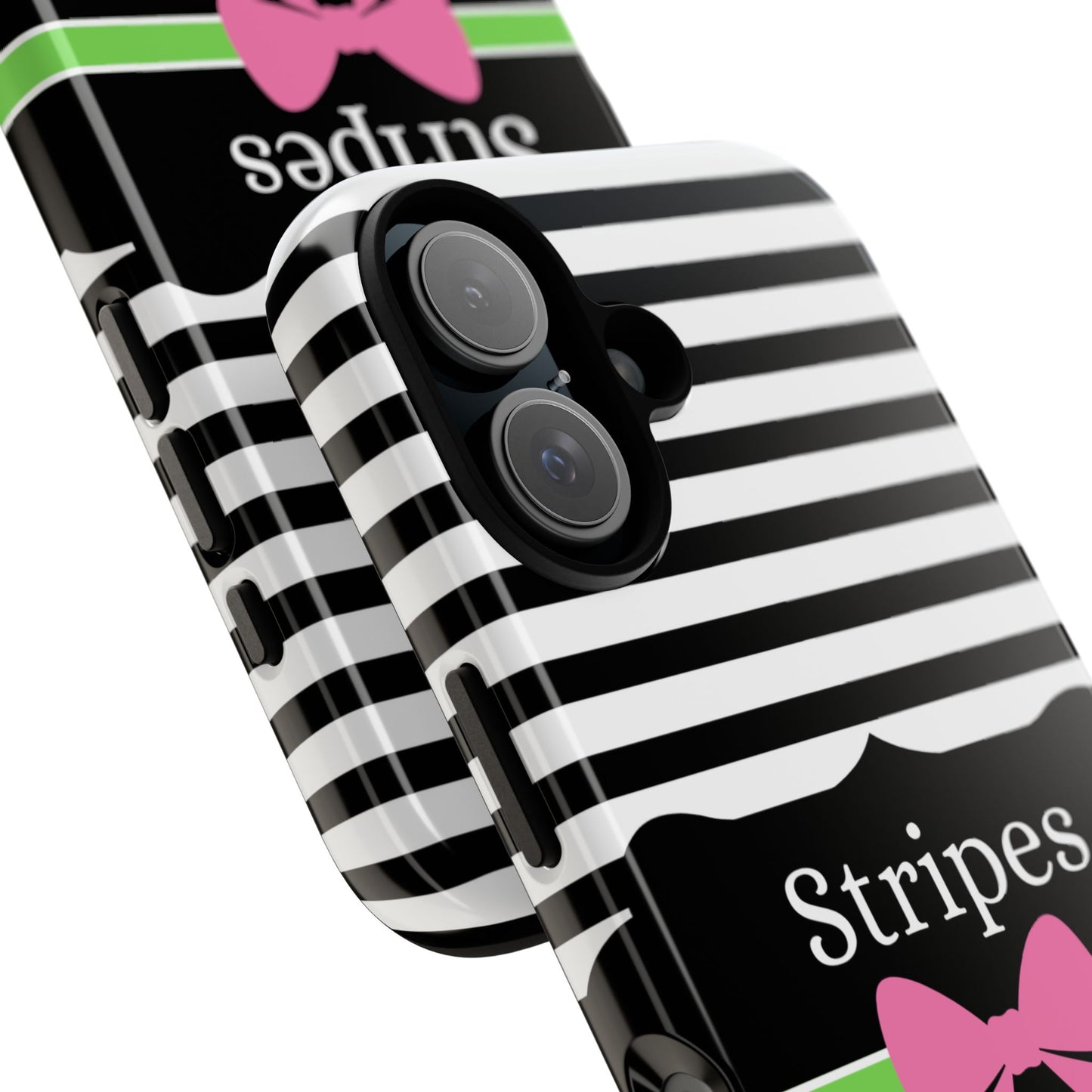 Phone Case iPhone 16/15/14 - Black/White/Green Stripes & Swipes Tough Case