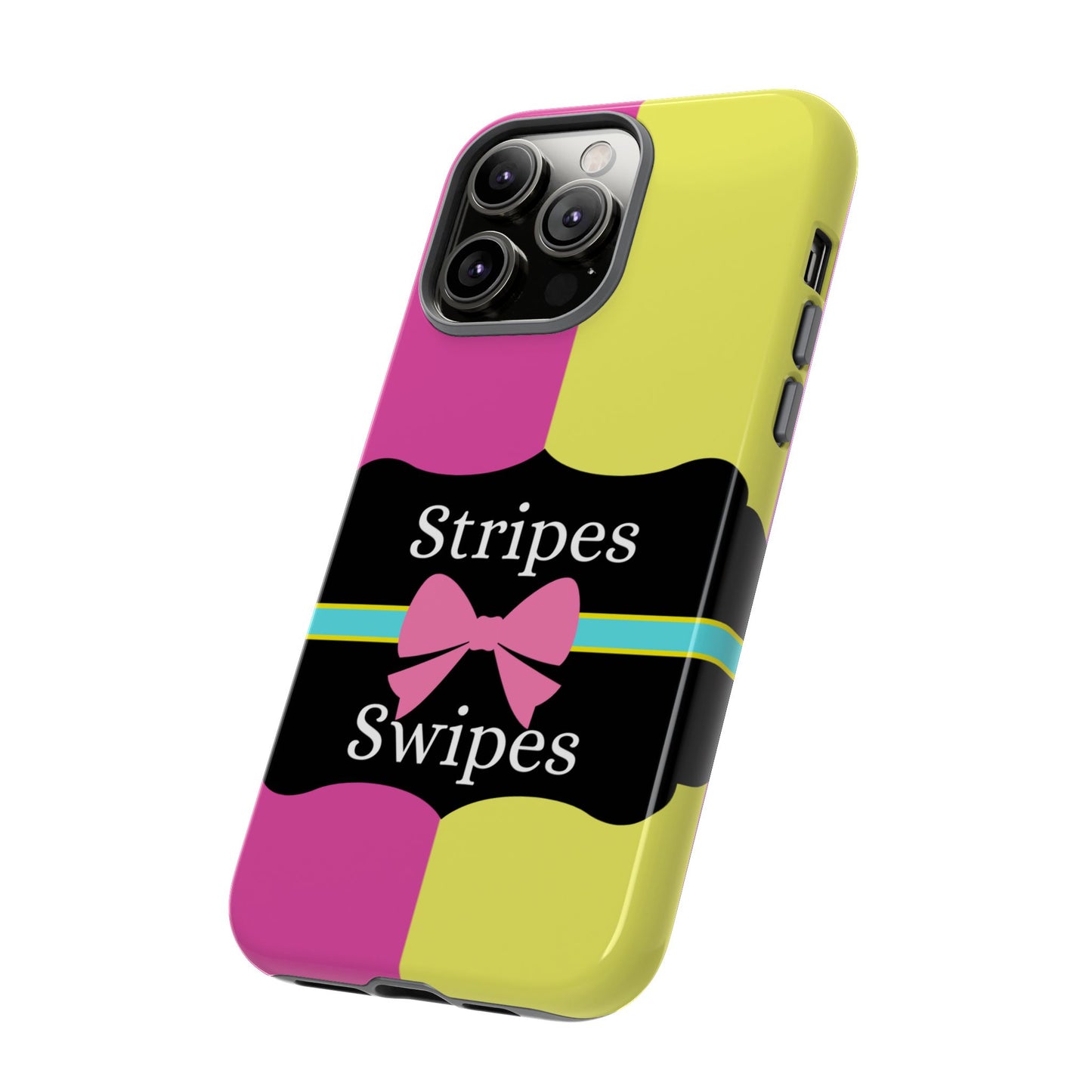 Phone Case iPhone 16/15/14 - Pink/Yellow Stripes & Swipes Tough Case