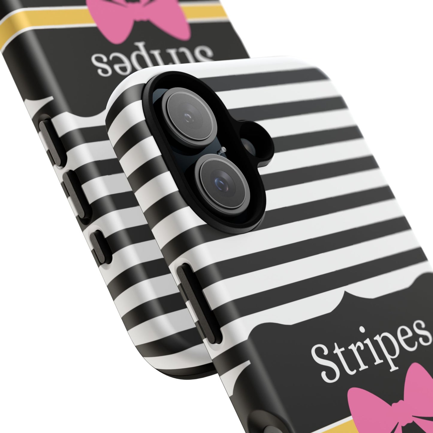 Phone Case iPhone 16/15/14 - Black/White/Yellow Stripes & Swipes Tough Case