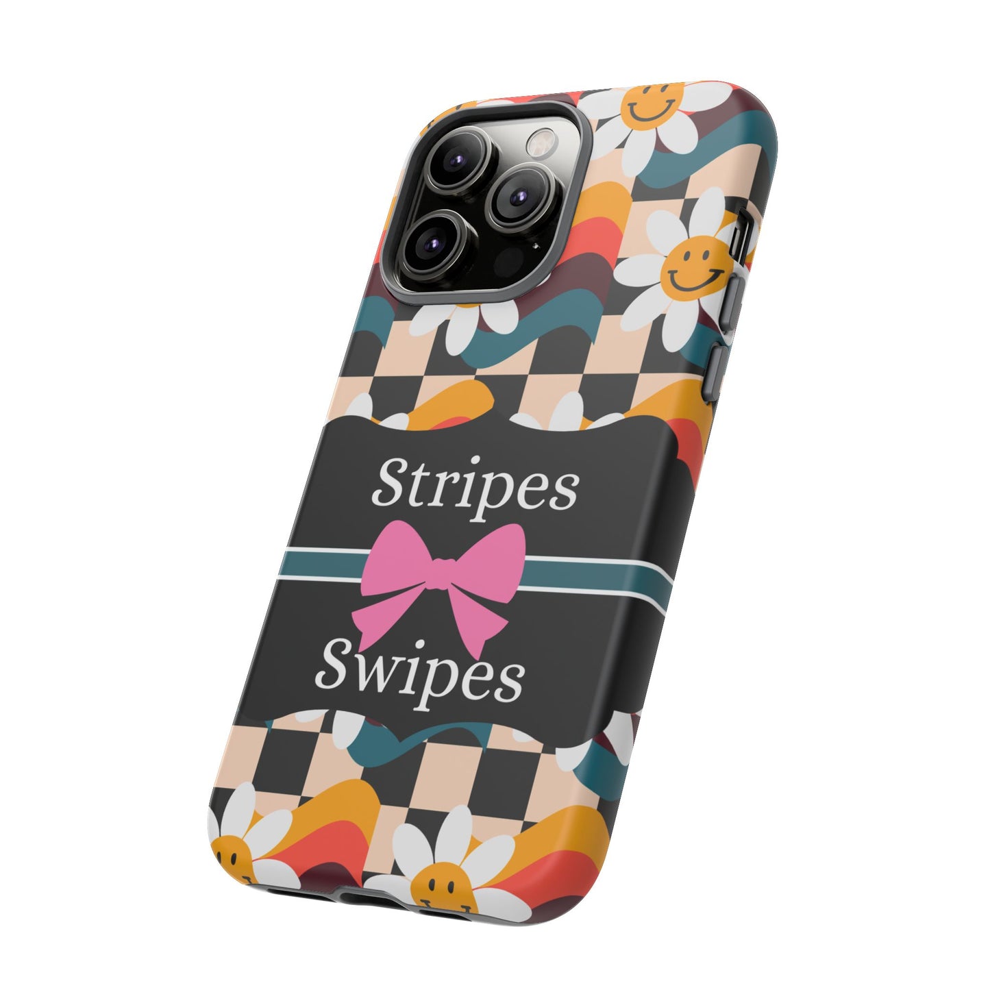 Phone Case iPhone 16/15/14 - Smiley Faces Stripes & Swipes Tough Case