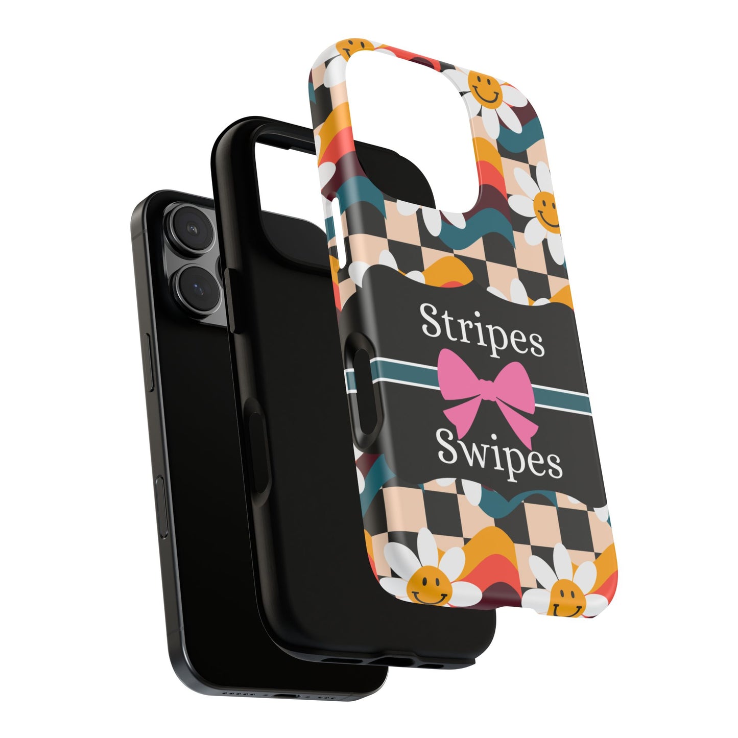 Phone Case iPhone 16/15/14 - Smiley Faces Stripes & Swipes Tough Case