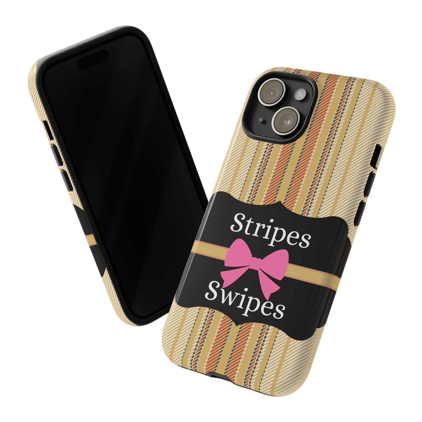 Phone Case iPhone 16/15/14 - Beige/Micro Stripes & Swipes Tough Case