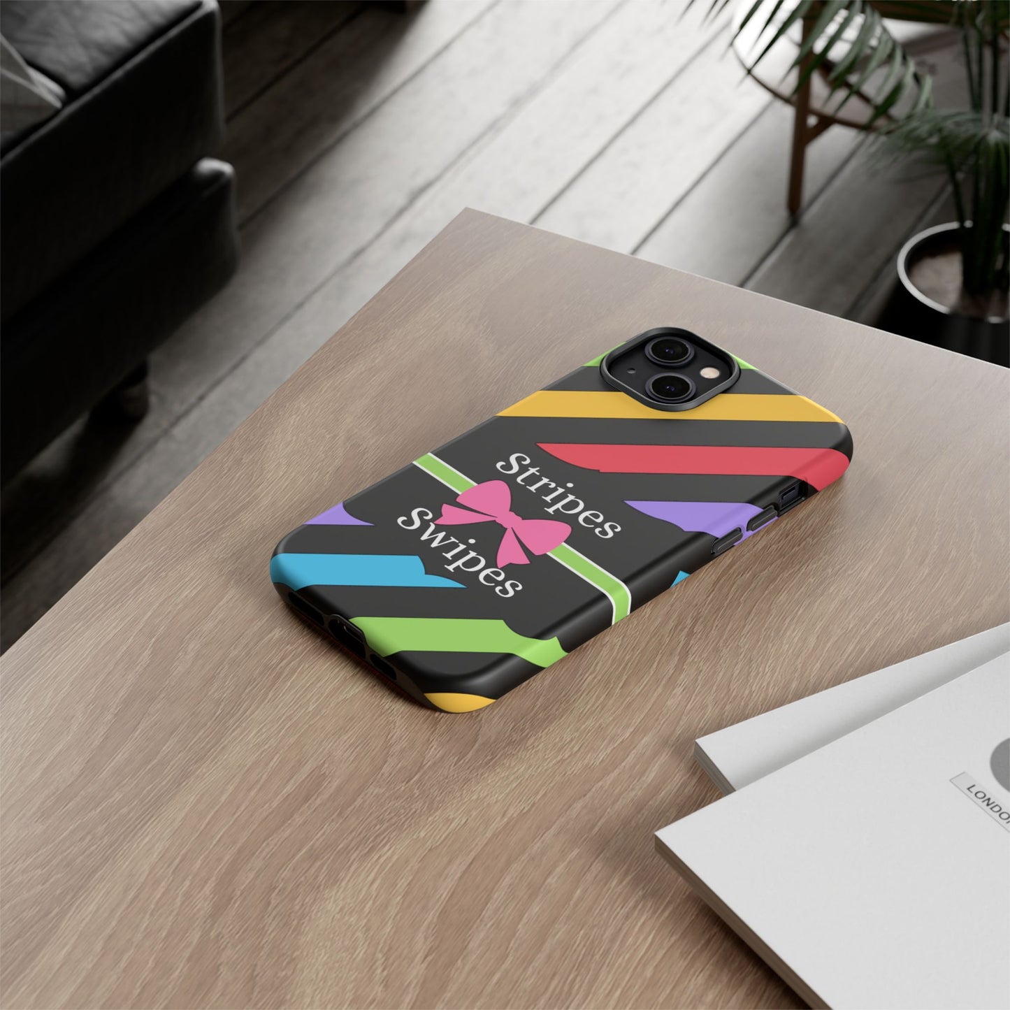 Phone Case iPhone 16/15/14 - Diagonal Vivid Black Stripes & Swipes Tough Case