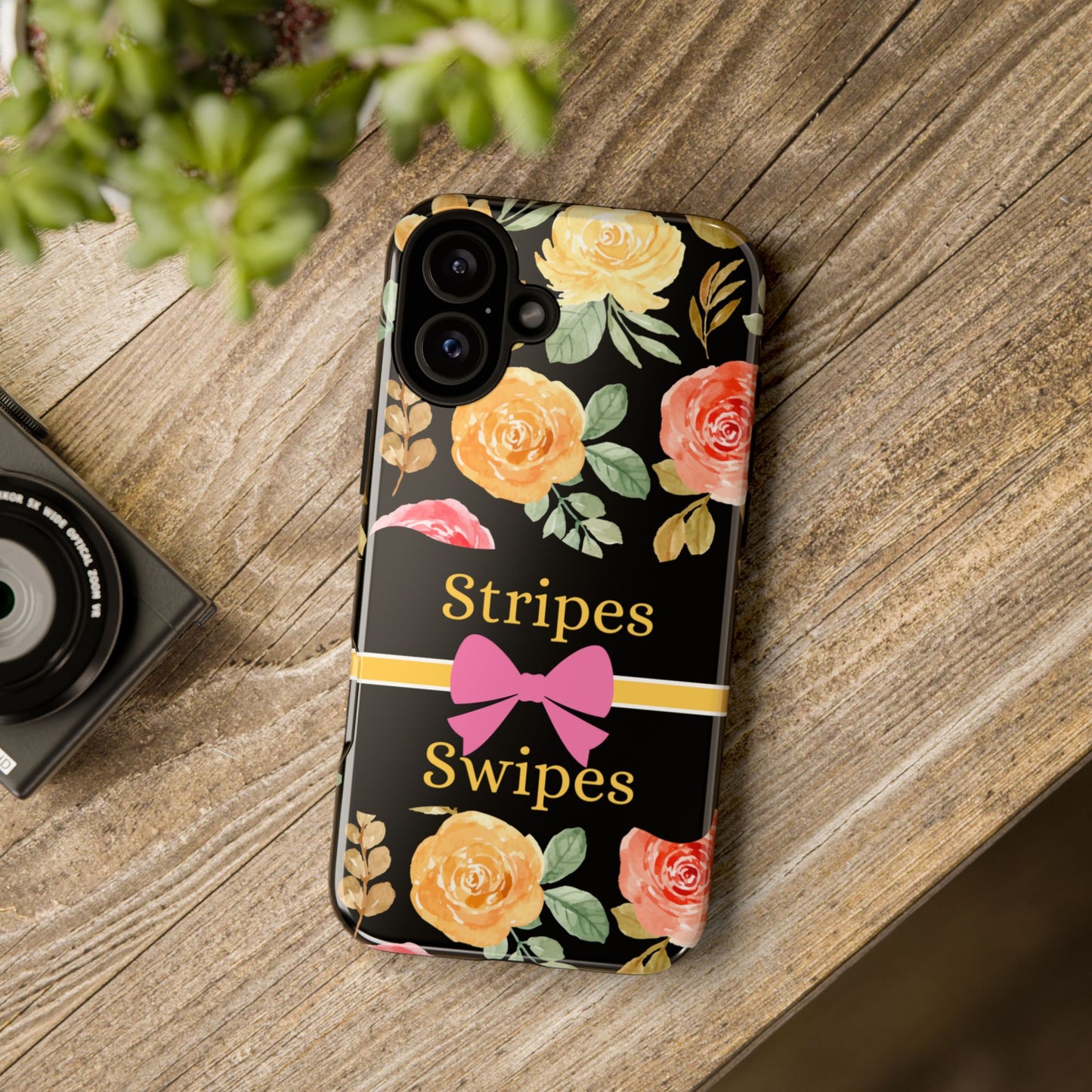 Phone Case iPhone 16/15/14 - Flowers Stripes & Swipes Tough Case