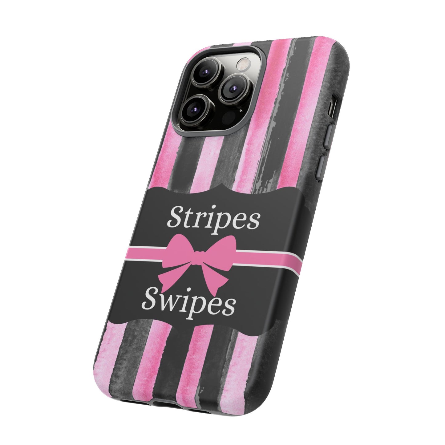 Phone Case iPhone 16/15/14 - Black/Pink Stripes & Swipes Tough Case