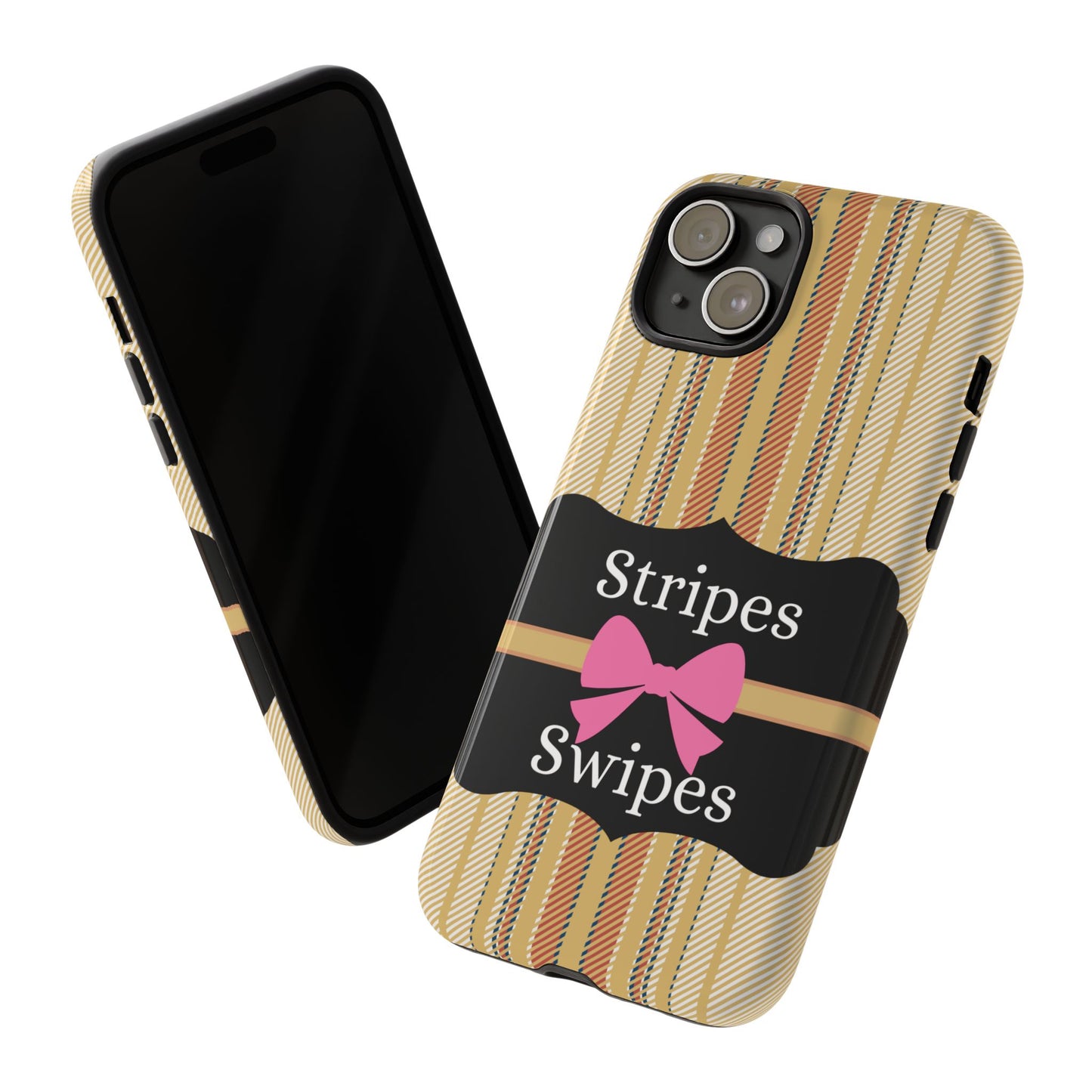 Phone Case iPhone 16/15/14 - Beige/Micro Stripes & Swipes Tough Case