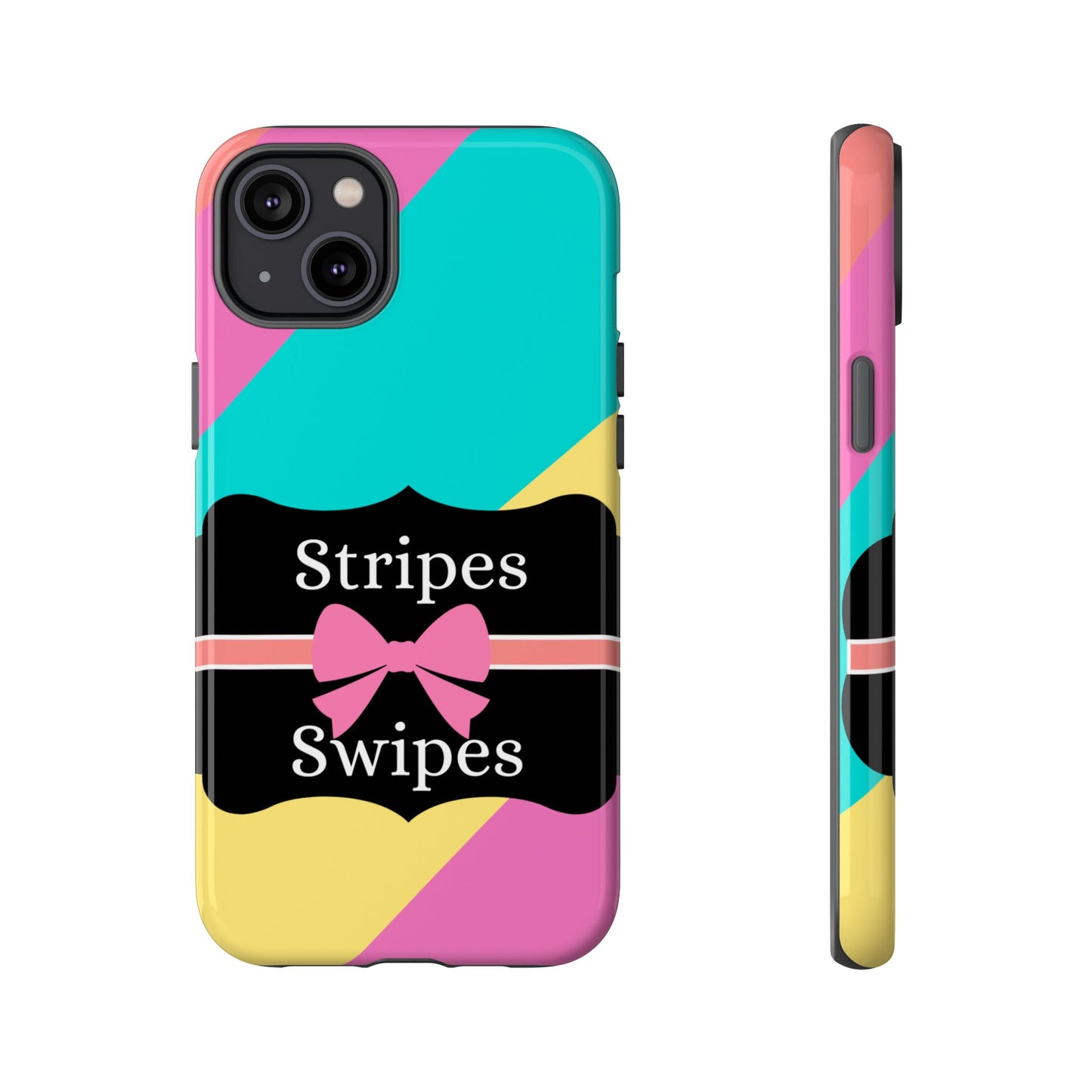 Phone Case iPhone 16/15/14 - Cotton Candy Stripes & Swipes Tough Case