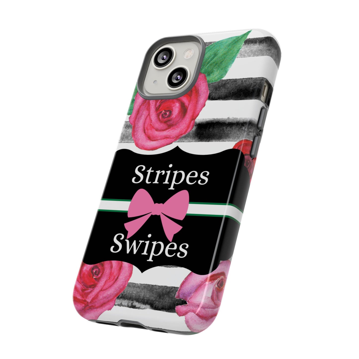 Phone Case iPhone 16/15/14 - Black/White Rose Stripes & Swipes Tough Case